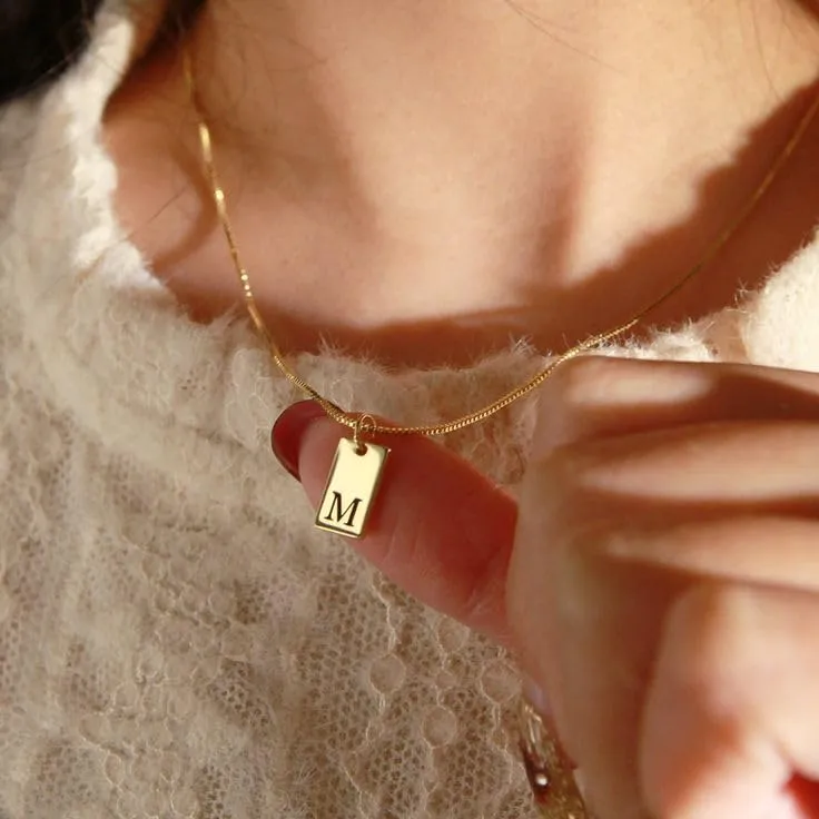 BodyBonita Collana con Iniziale L, Placcata in Oro 16K, Layered Tag Initial Pendant - immagine 5