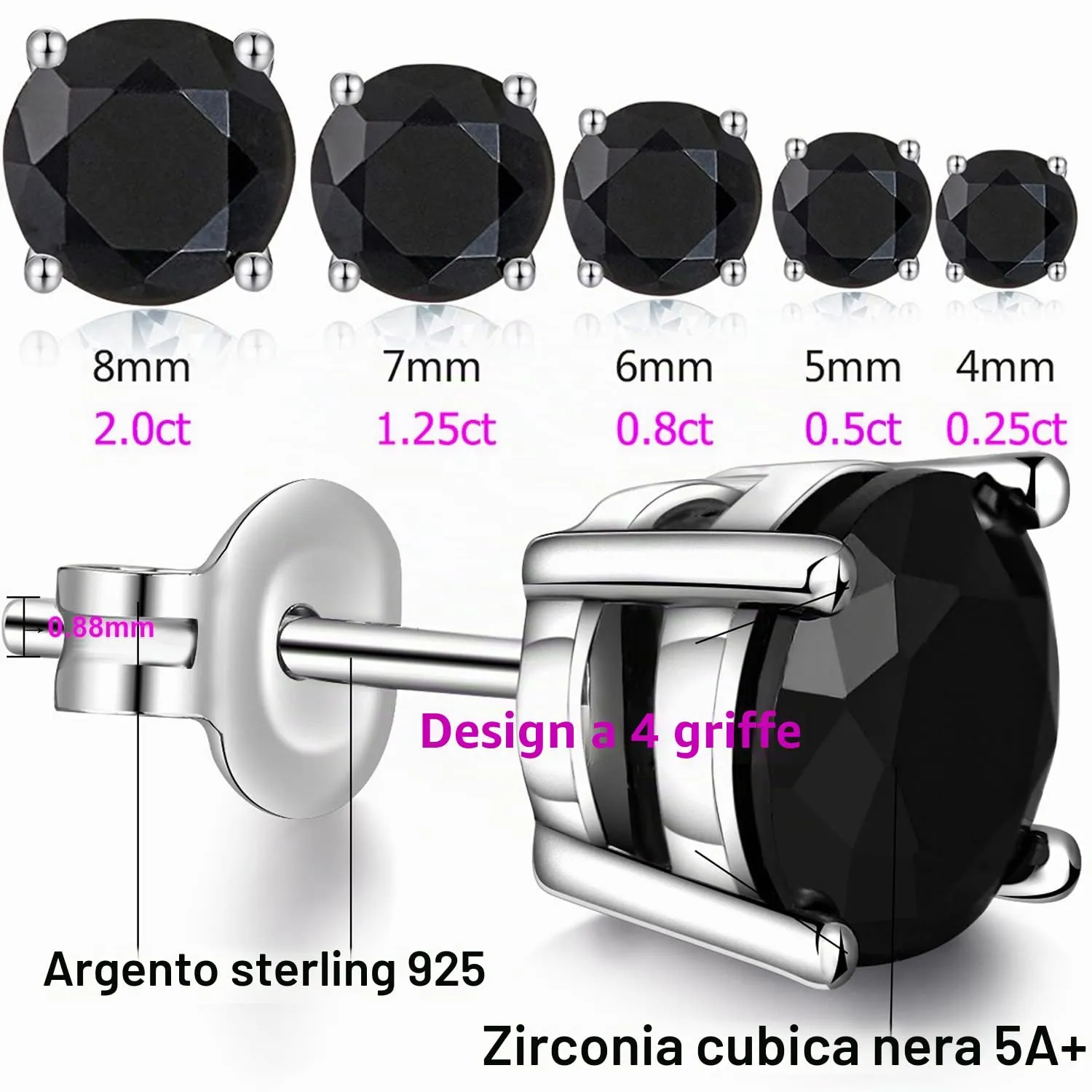 Miaofu Orecchini in Argento Sterling 925 Placcati Oro Bianco 18K con Zirconia Cubica, 4mm - immagine 7