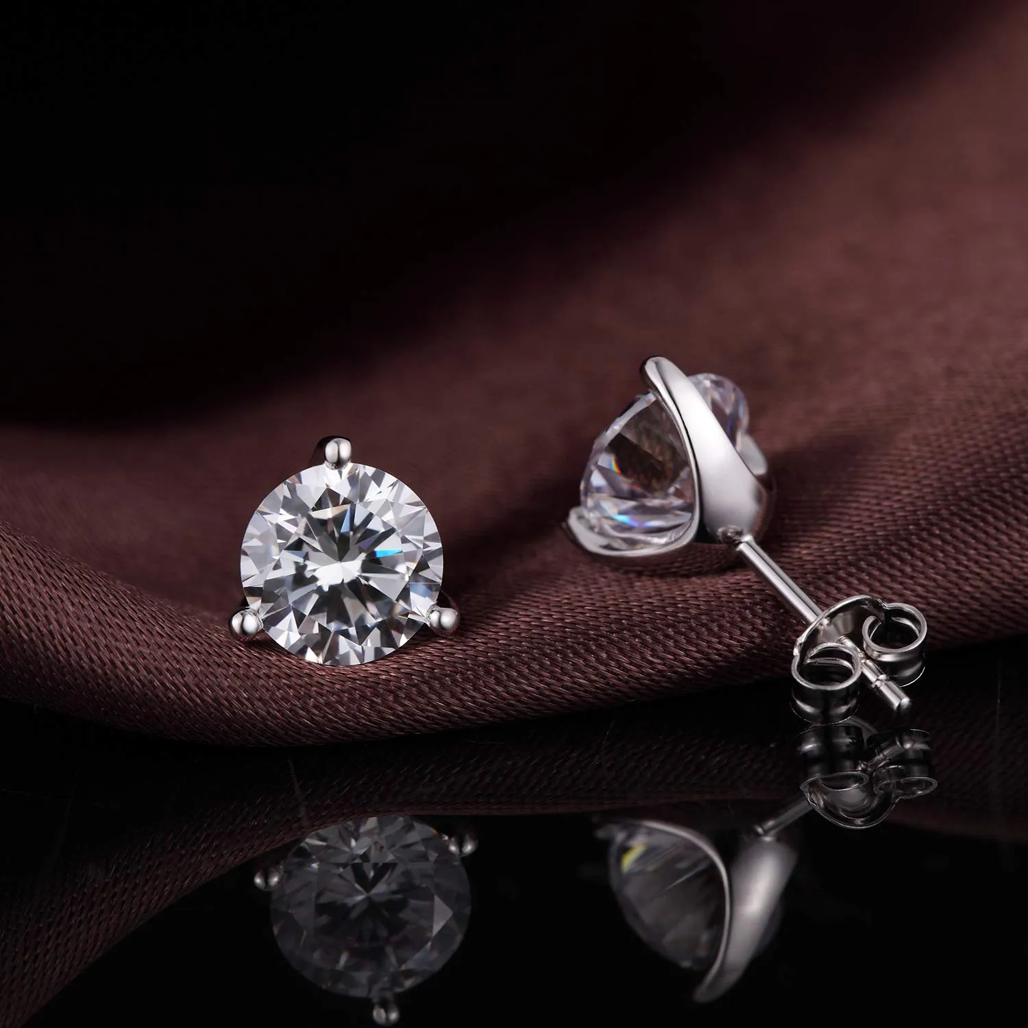 Miaofu Orecchini a Bottone in Argento Sterling 925 Placcati Oro Bianco 18K con Zirconi Cubici, 8mm - immagine 3