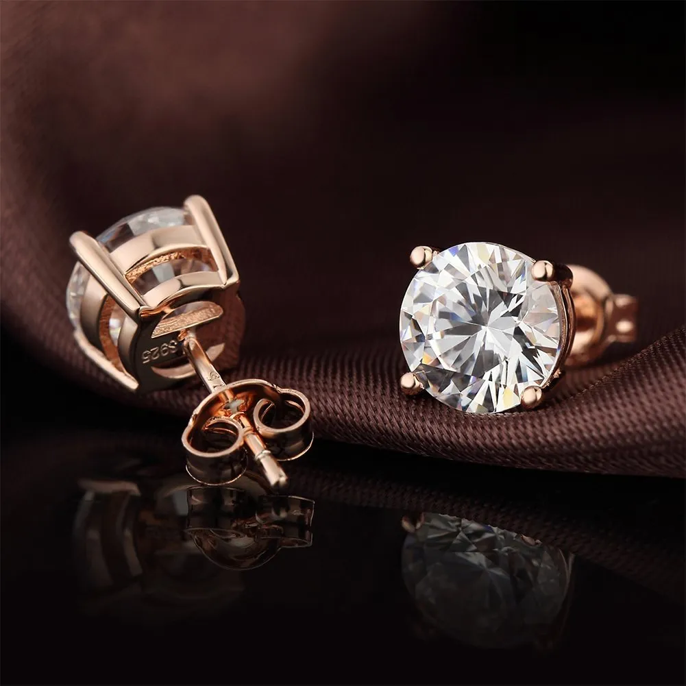 Miaofu Orecchini a Bottone in Argento 925 Placcati Oro Rosa con Zirconi Cubici 8mm - immagine 5
