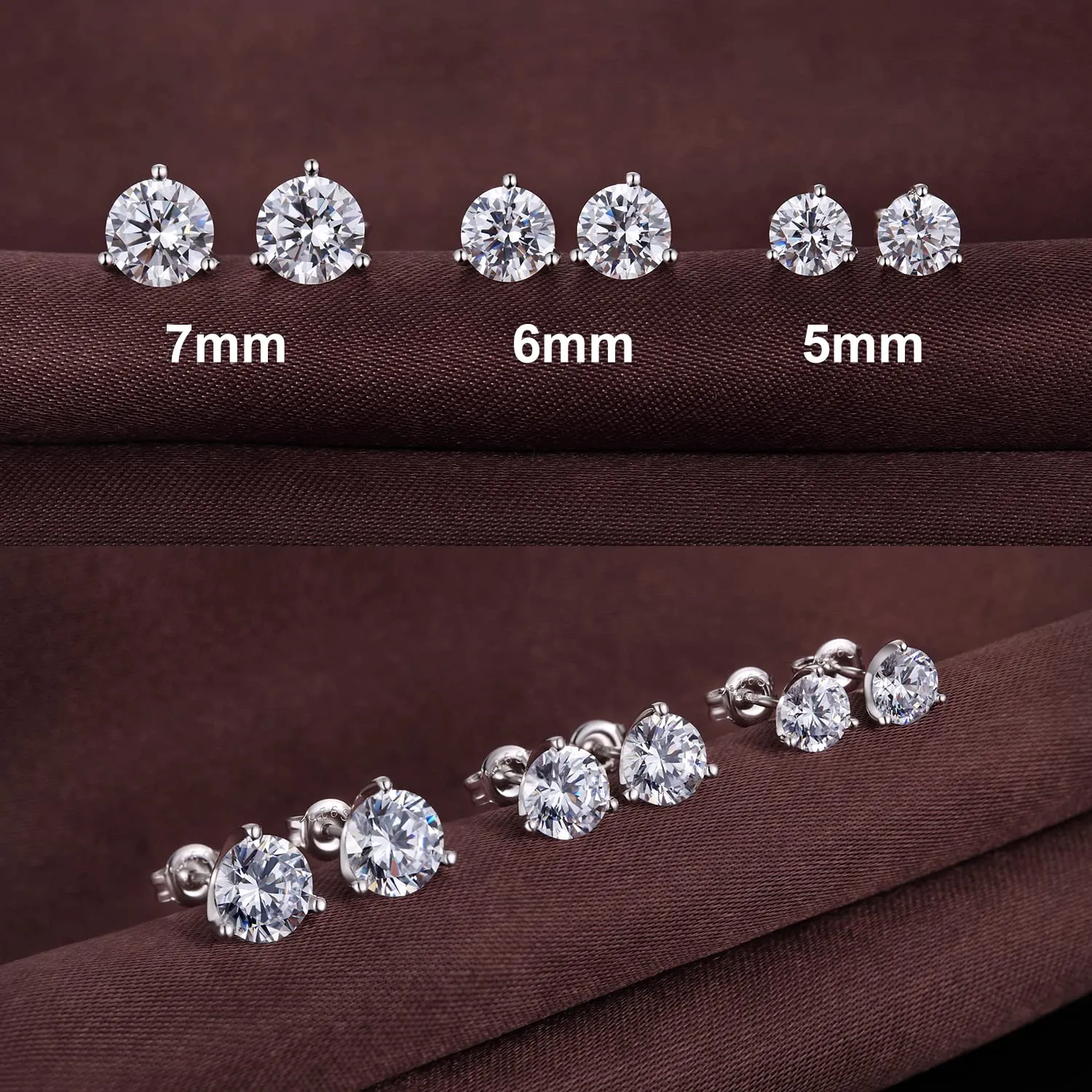 Miaofu Orecchini a Bottone in Argento Sterling 925 Placcato Oro Bianco 18K con Zirconi Cubici 5mm - immagine 5
