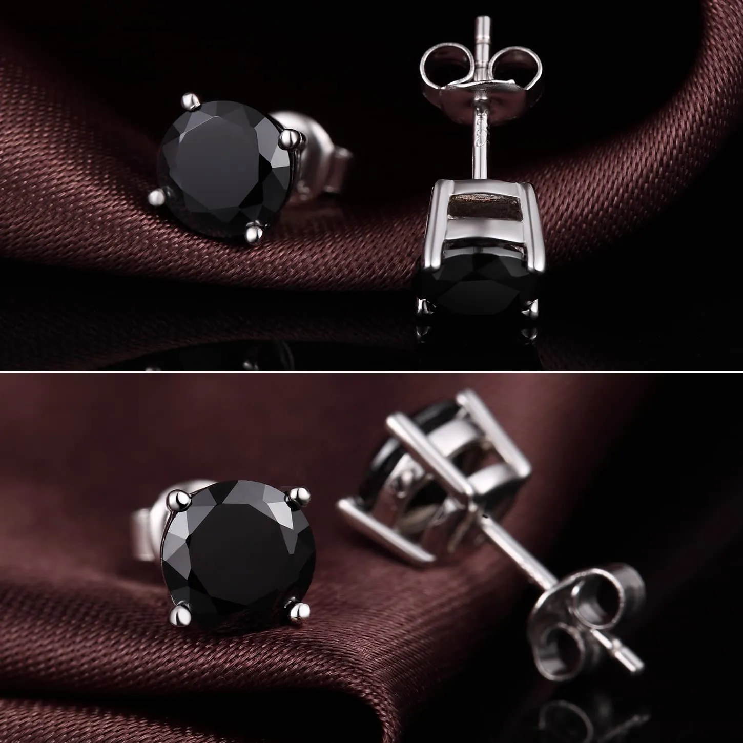 Miaofu Orecchini a Bottone in Argento Sterling 925 Placcato Oro Bianco 18K con Zirconi Neri, 5mm - immagine 2