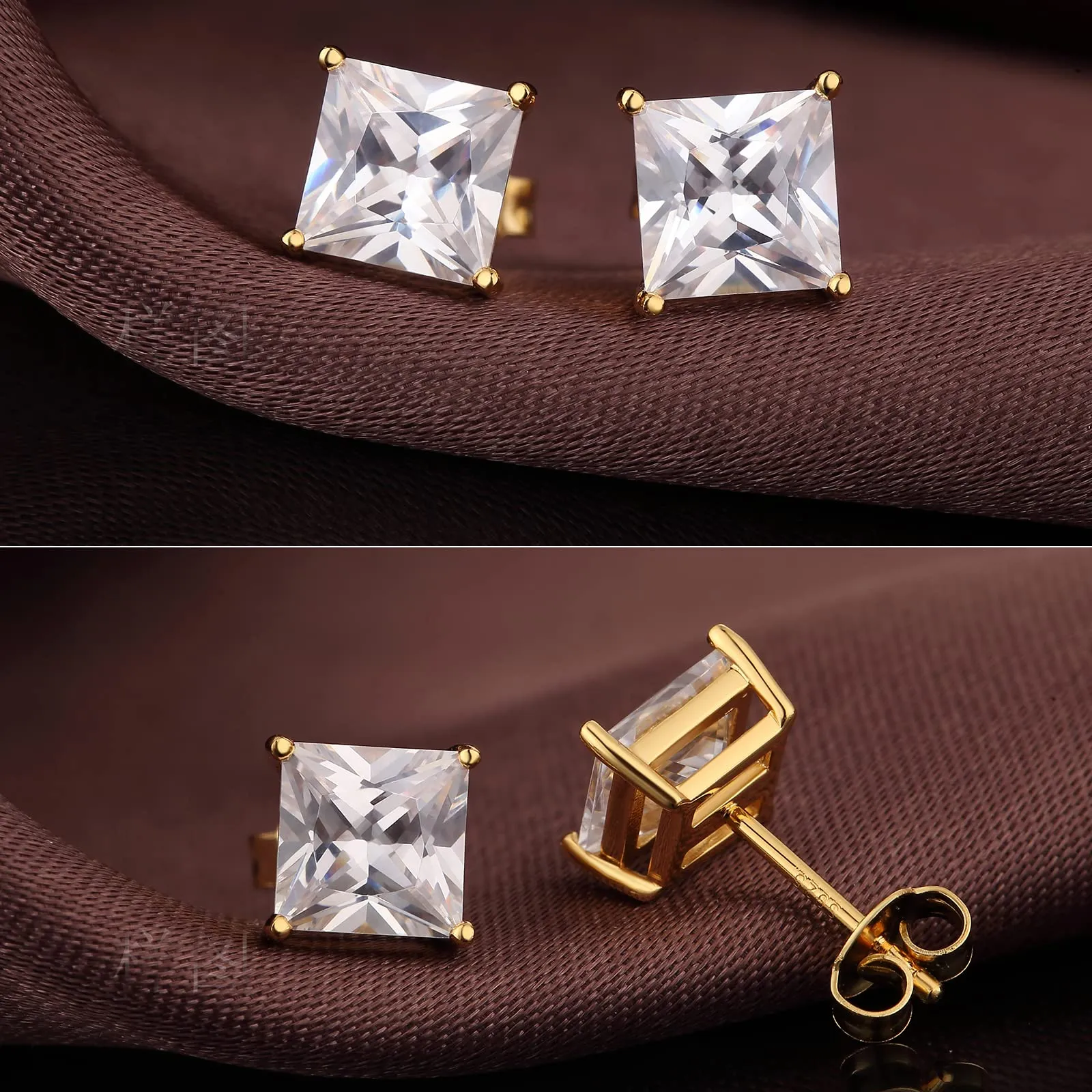 Miaofu Orecchini Quadrati Uomo in Argento Sterling 925 Placcato Oro Bianco con Zirconi 8mm - immagine 2