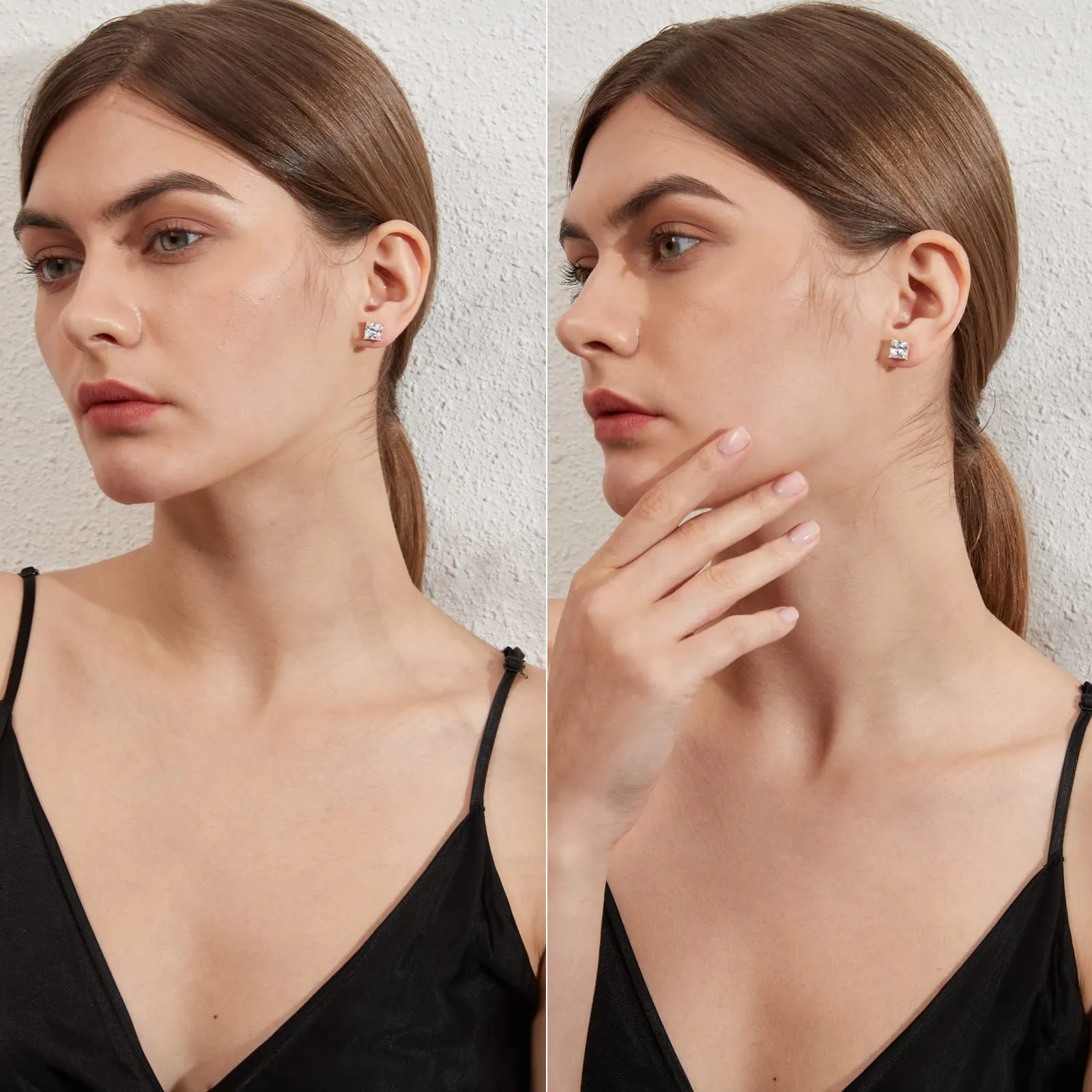 Miaofu Orecchini Quadrati Uomo in Argento Sterling 925 Placcato Oro Bianco con Zirconi 8mm - immagine 4