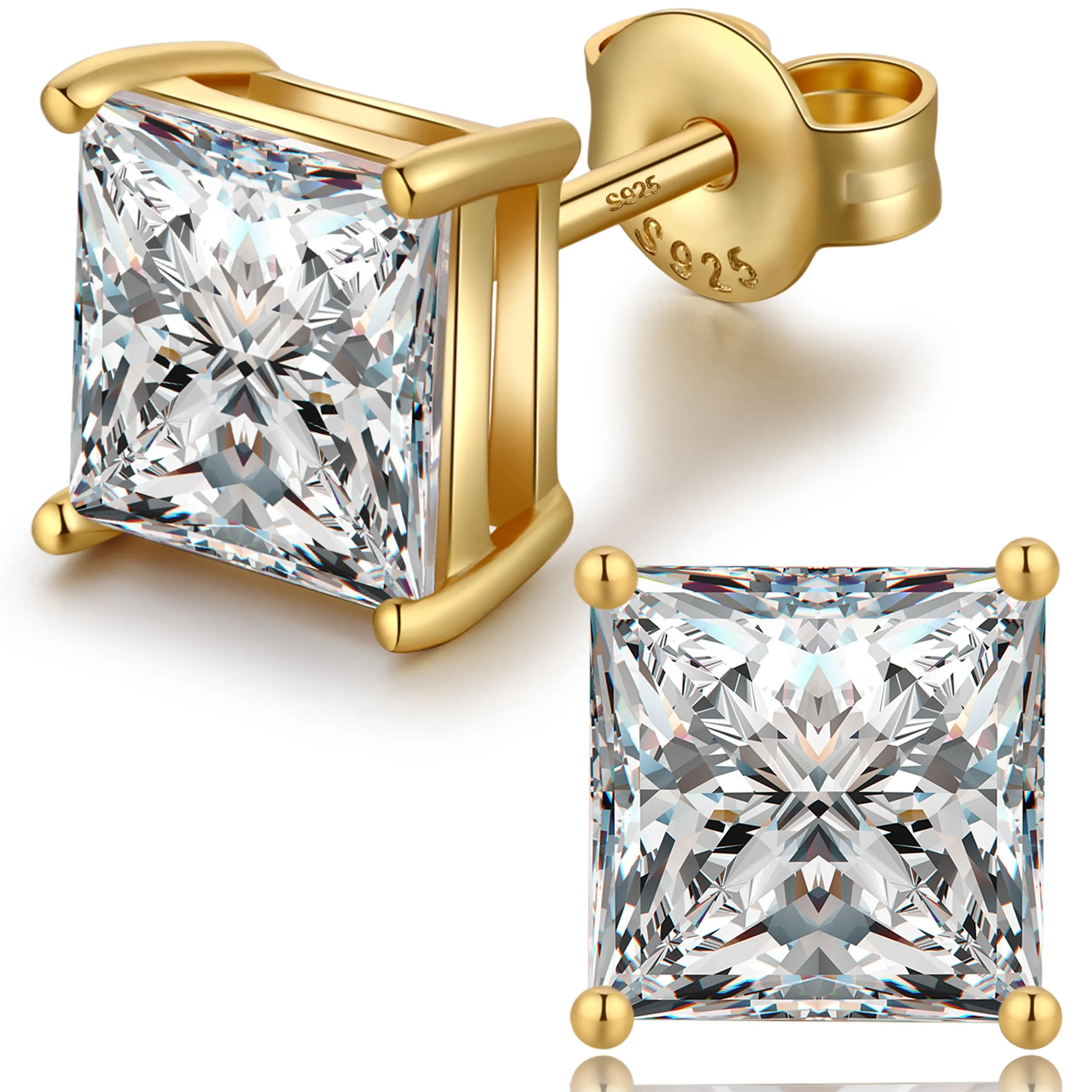 Miaofu Orecchini a Bottone Quadrati in Argento 925 e Zirconi, 6mm - immagine 1