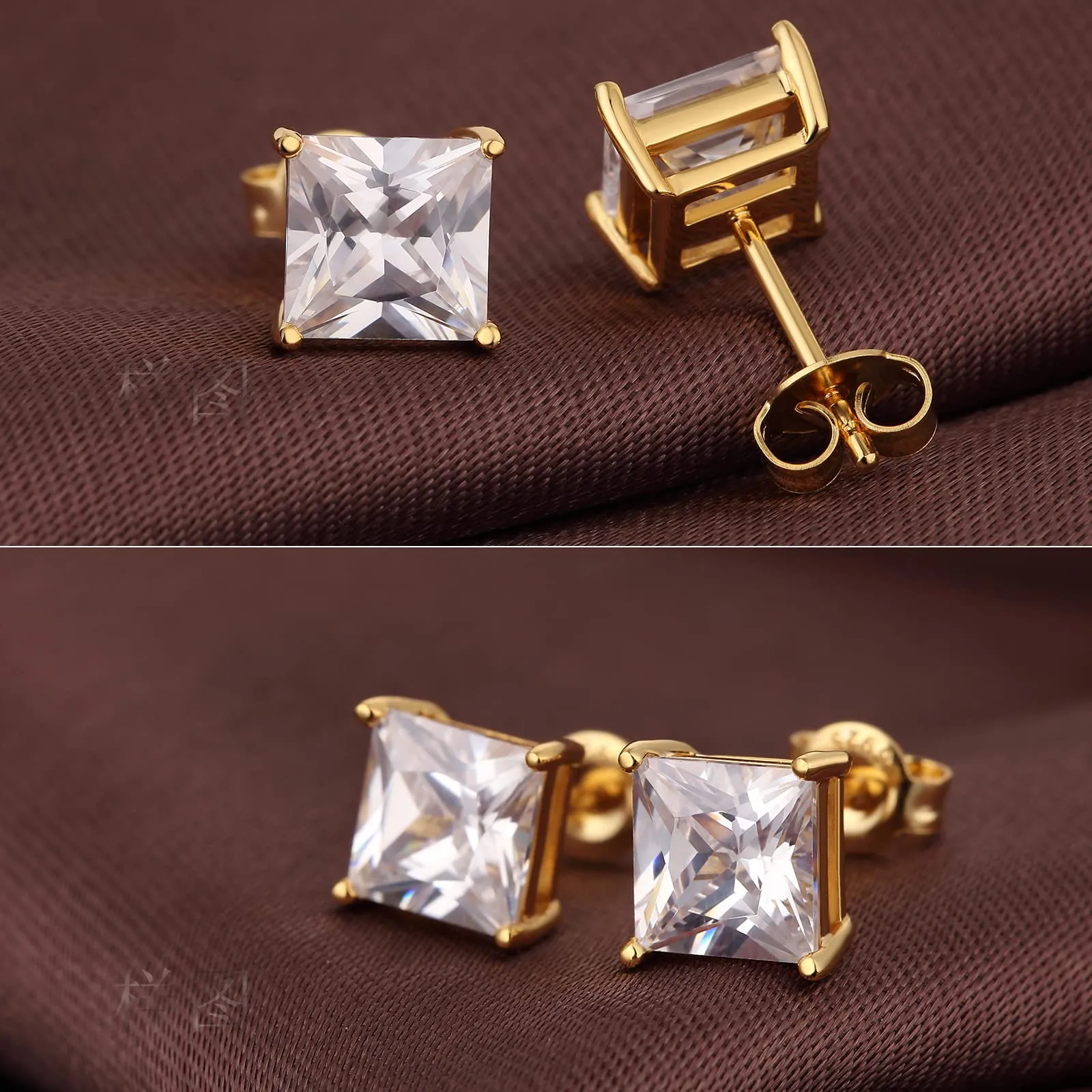 Miaofu Orecchini a Bottone Quadrati in Argento 925 e Zirconi, 6mm - immagine 3