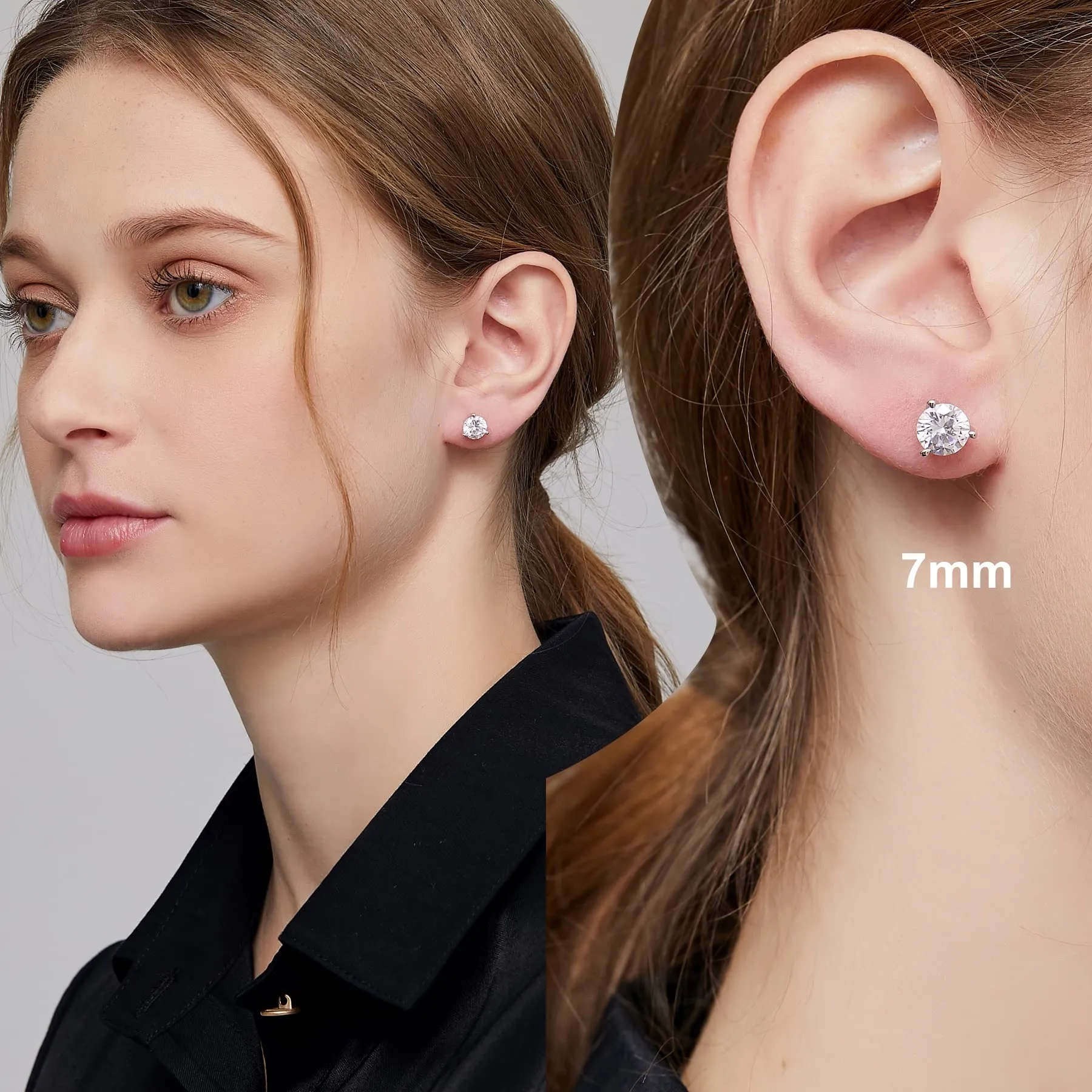 Miaofu Orecchini a Bottone in Argento Sterling 925 Placcato Oro Bianco 18k con Zirconi Cubici, 6mm - immagine 2