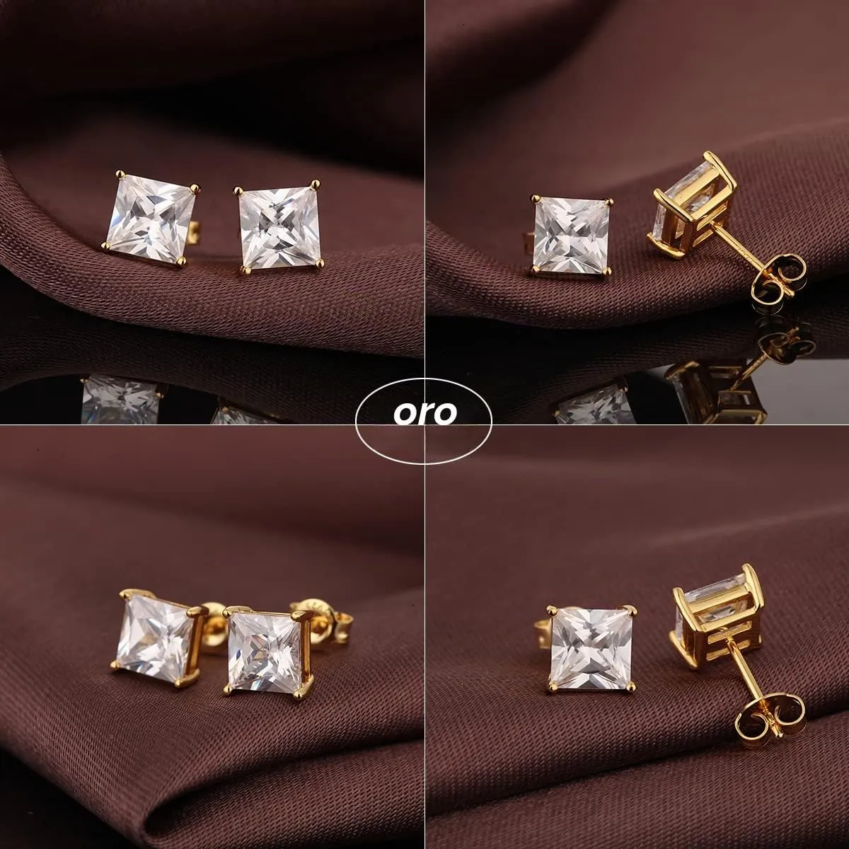 Miaofu Orecchini a Bottone Quadrati in Argento 925 e Zirconi, 7mm - immagine 5