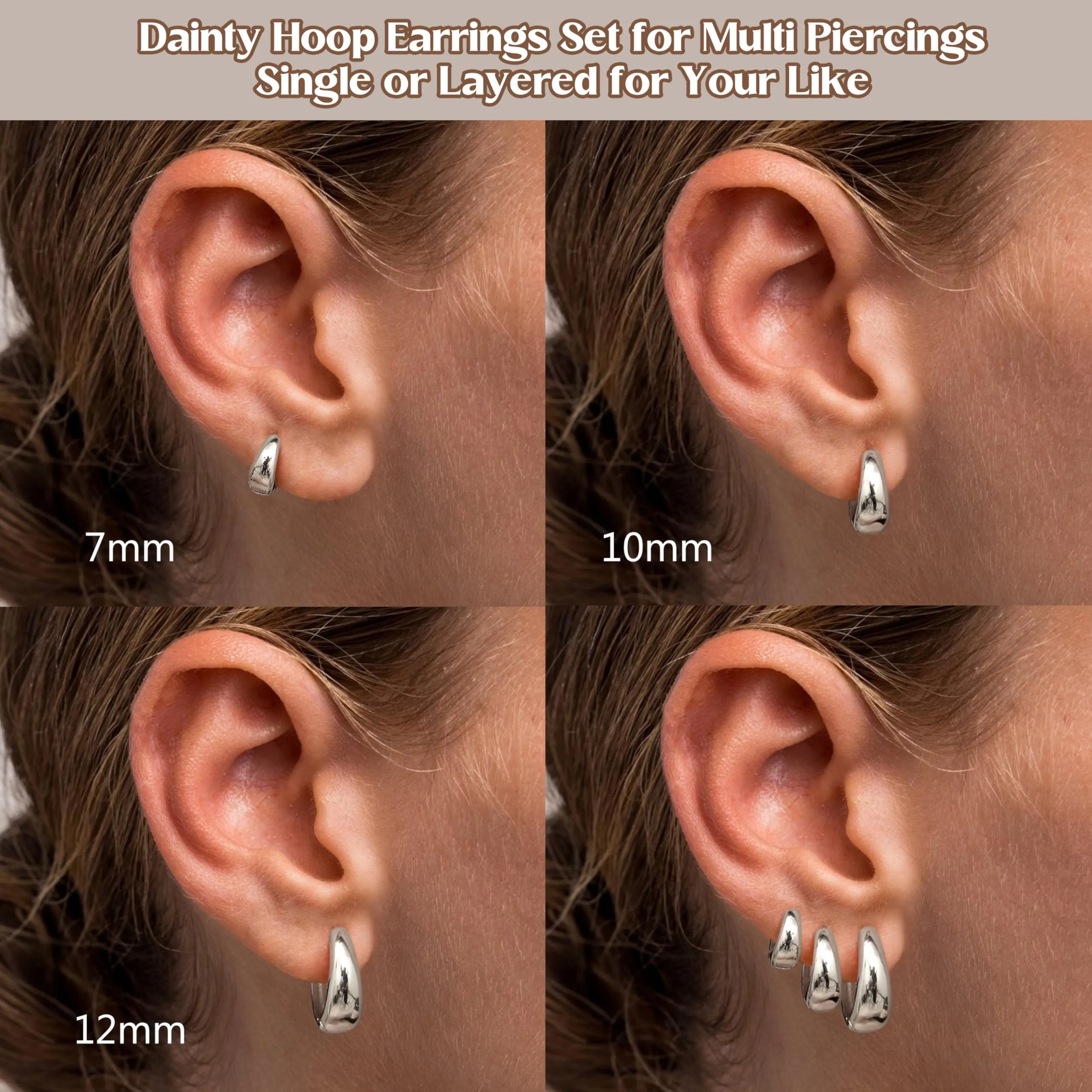 Chriscoco Orecchini a Cerchio Donna Set Oro e Argento Ipoallergenici 7 mm - immagine 3