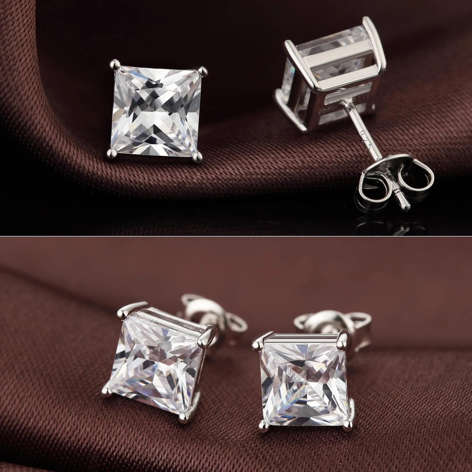 Miaofu Orecchini a Bottone in Argento 925 e Zirconi Quadrati 6mm - immagine 2