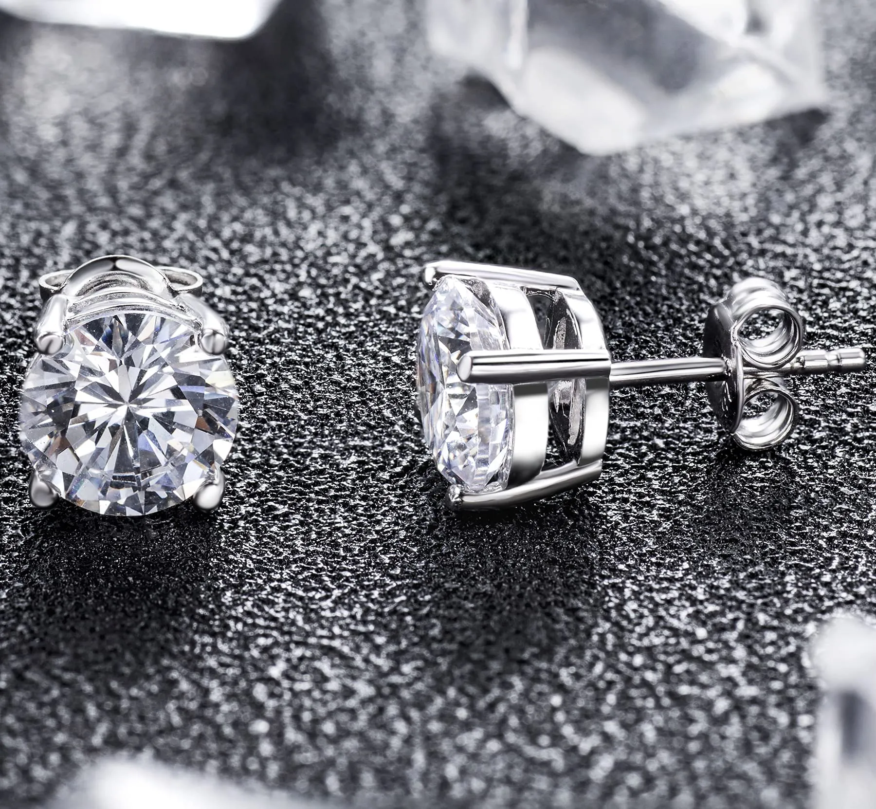 Miaofu Orecchini a Bottone in Argento Sterling 925 Placcato Oro Bianco 18K con Zirconi Cubici 4mm - immagine 4