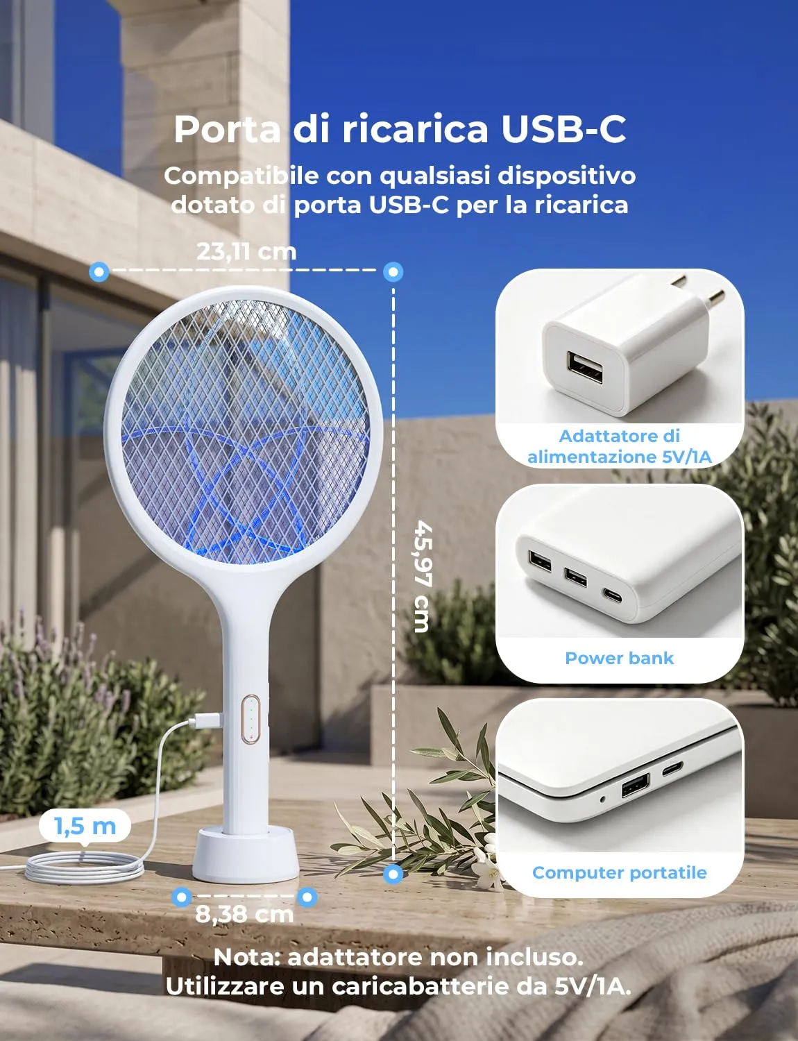 YISSVIC Racchetta Zanzare Elettrica 4000V 1500mAh USB-C Ricaricabile - immagine 9