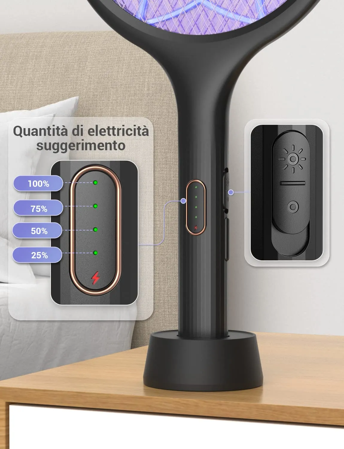 YISSVIC Racchetta Zanzare Elettrica 4000V 1500mAh USB Ricaricabile - immagine 2