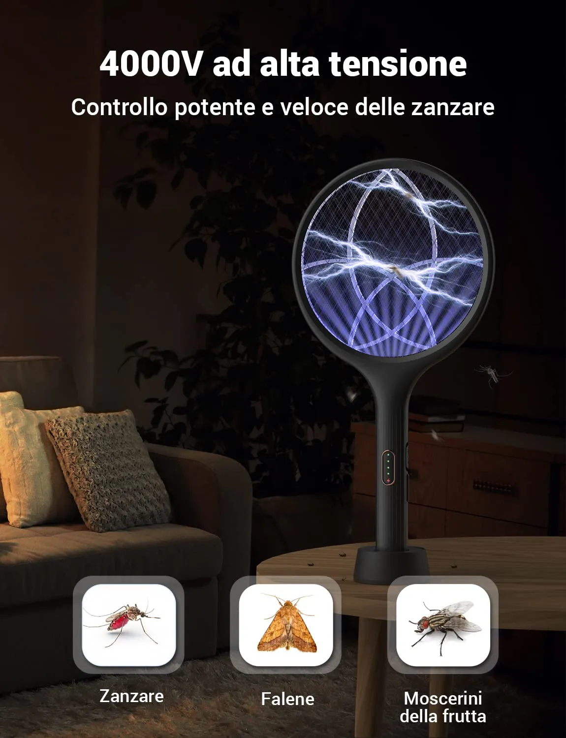 YISSVIC Racchetta Zanzare Elettrica 4000V 1500mAh USB Ricaricabile - immagine 4