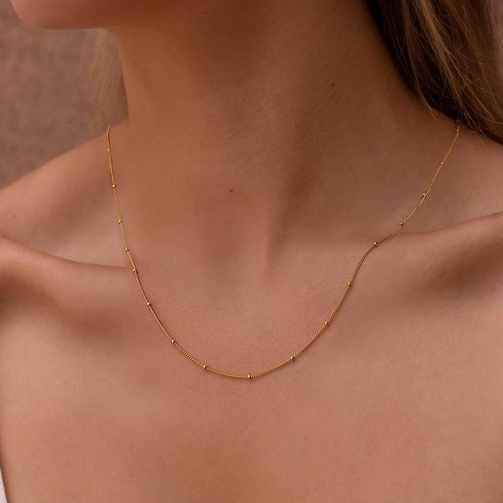BodyBonita Collana Girocollo a Catena Satellitare in Argento Sterling 925 Placcata Oro 16K, 14 Pollici - immagine 6