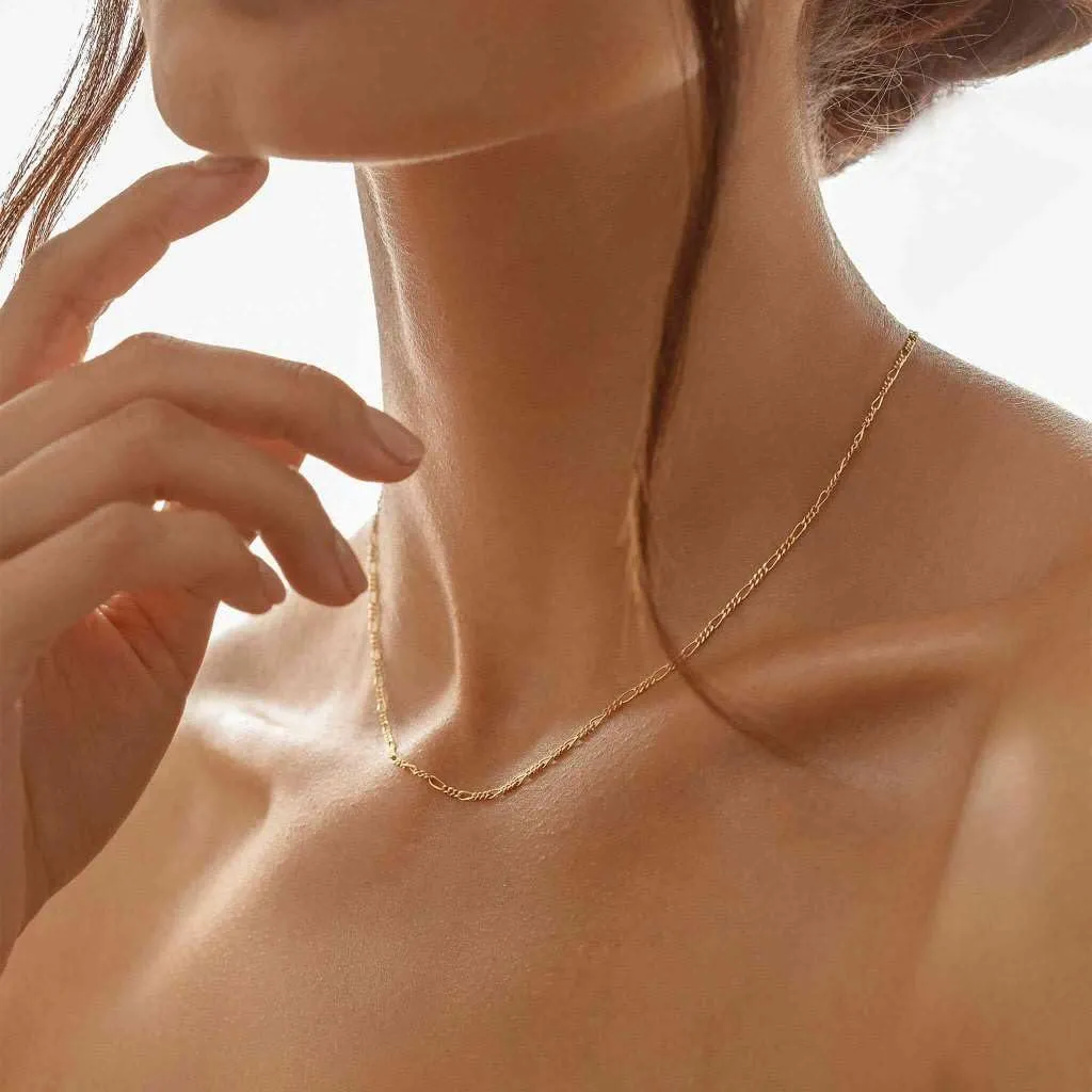 BodyBonita Collana Girocollo Catena Figaro in Argento Sterling 925 Placcata Oro 16K, 16 Pollici - immagine 5