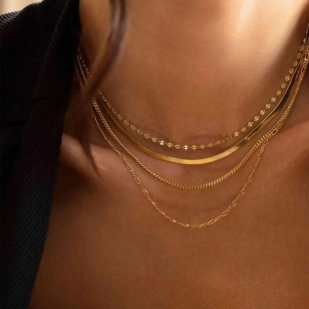 BodyBonita Collana Girocollo Catena Figaro in Argento Sterling 925 Placcata Oro 16K, 16 Pollici - immagine 6