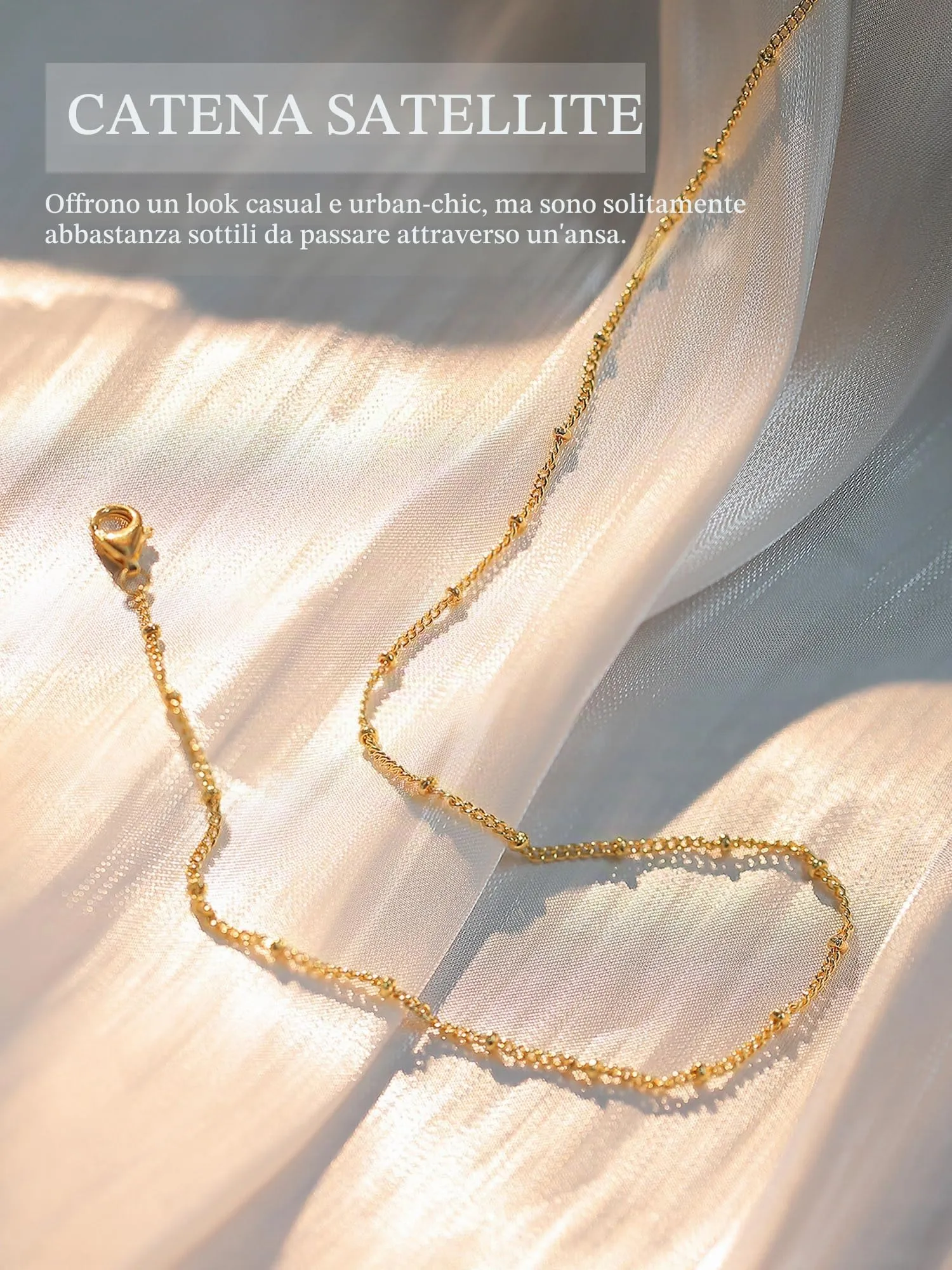 BodyBonita Collana Girocollo Catena Satellitare in Argento Sterling 925 Placcata Oro 16K, 20 Pollici - immagine 2