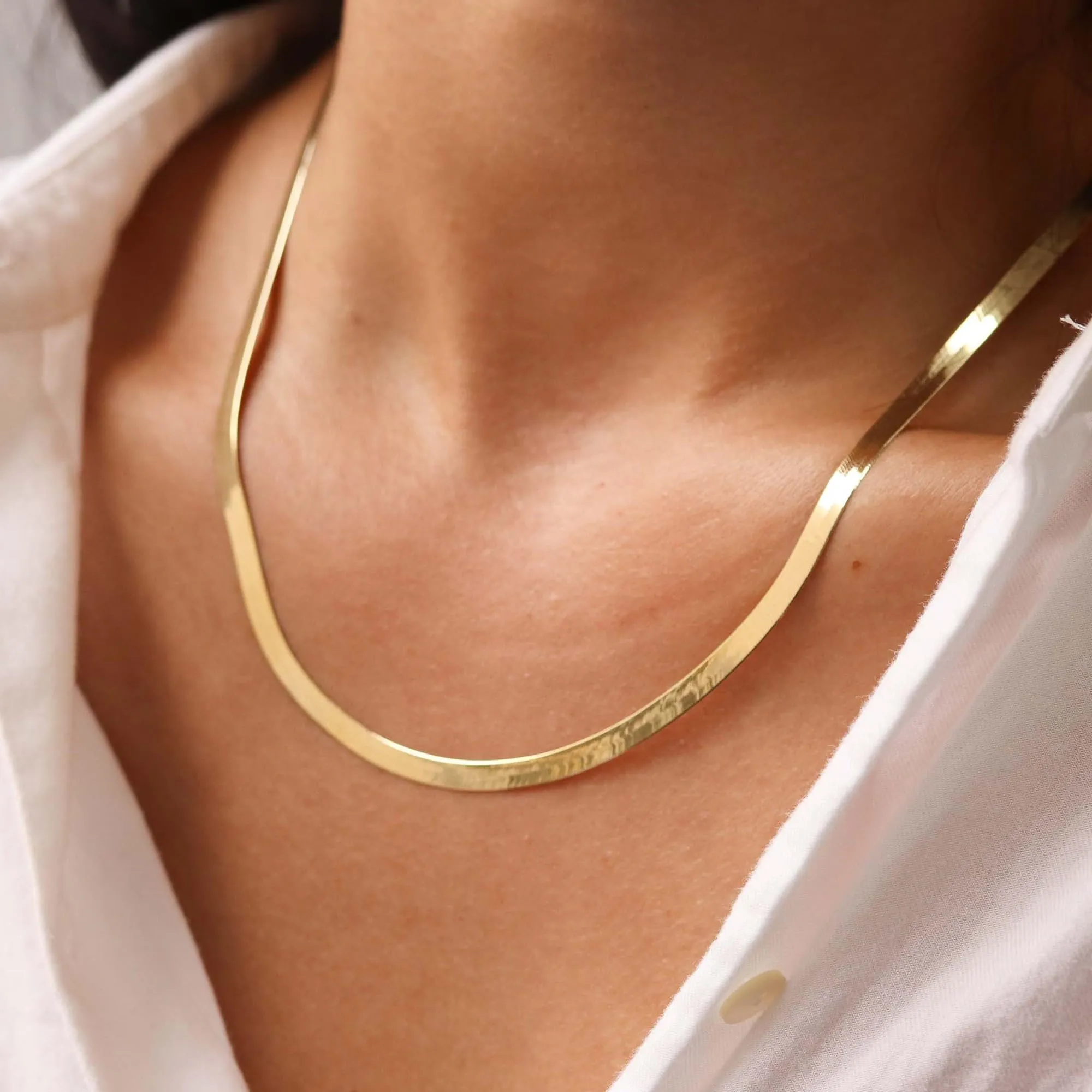 BodyBonita Collana a Spina di Pesce per Donna, Argento Sterling 925 Placcato Oro 16K, 5mm, 20 Pollici - immagine 2