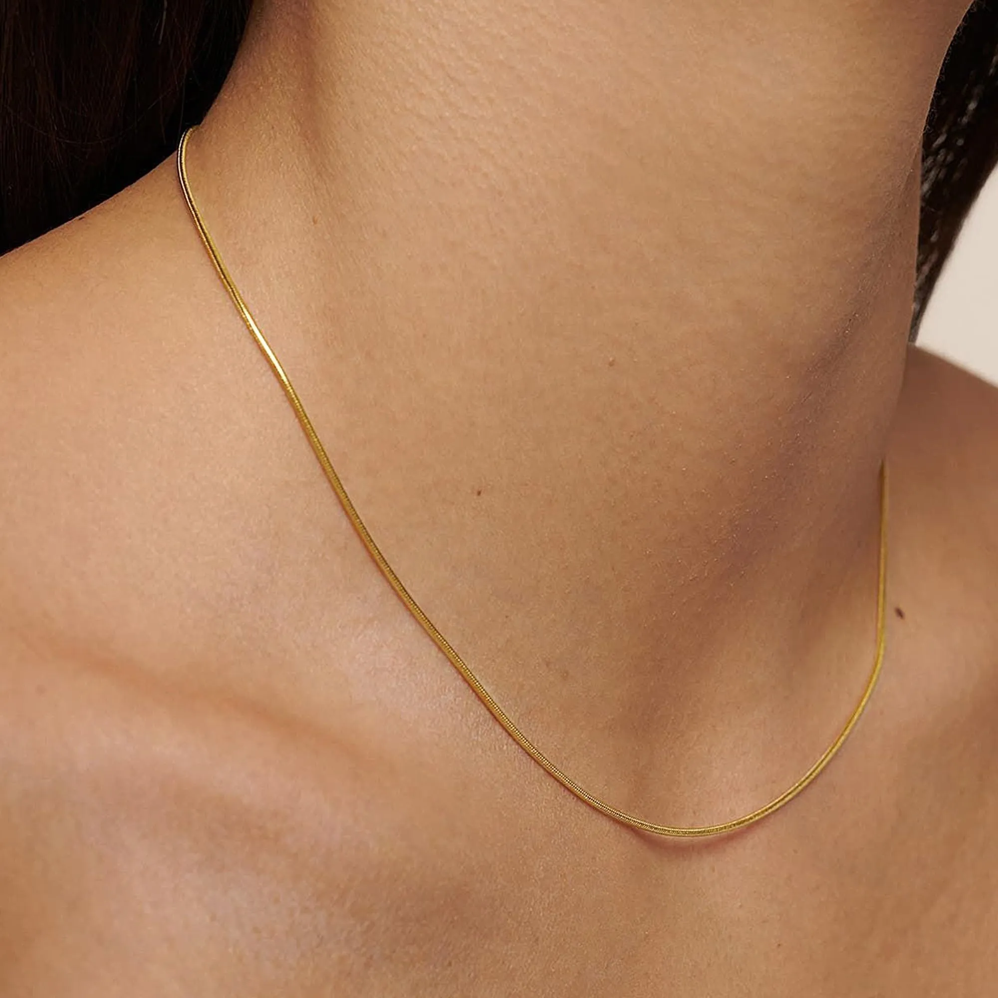 BodyBonita Collana a Spina di Pesce per Donna in Argento Sterling 925 Placcato Oro 16K, 1.5mm, 16 Pollici - immagine 4