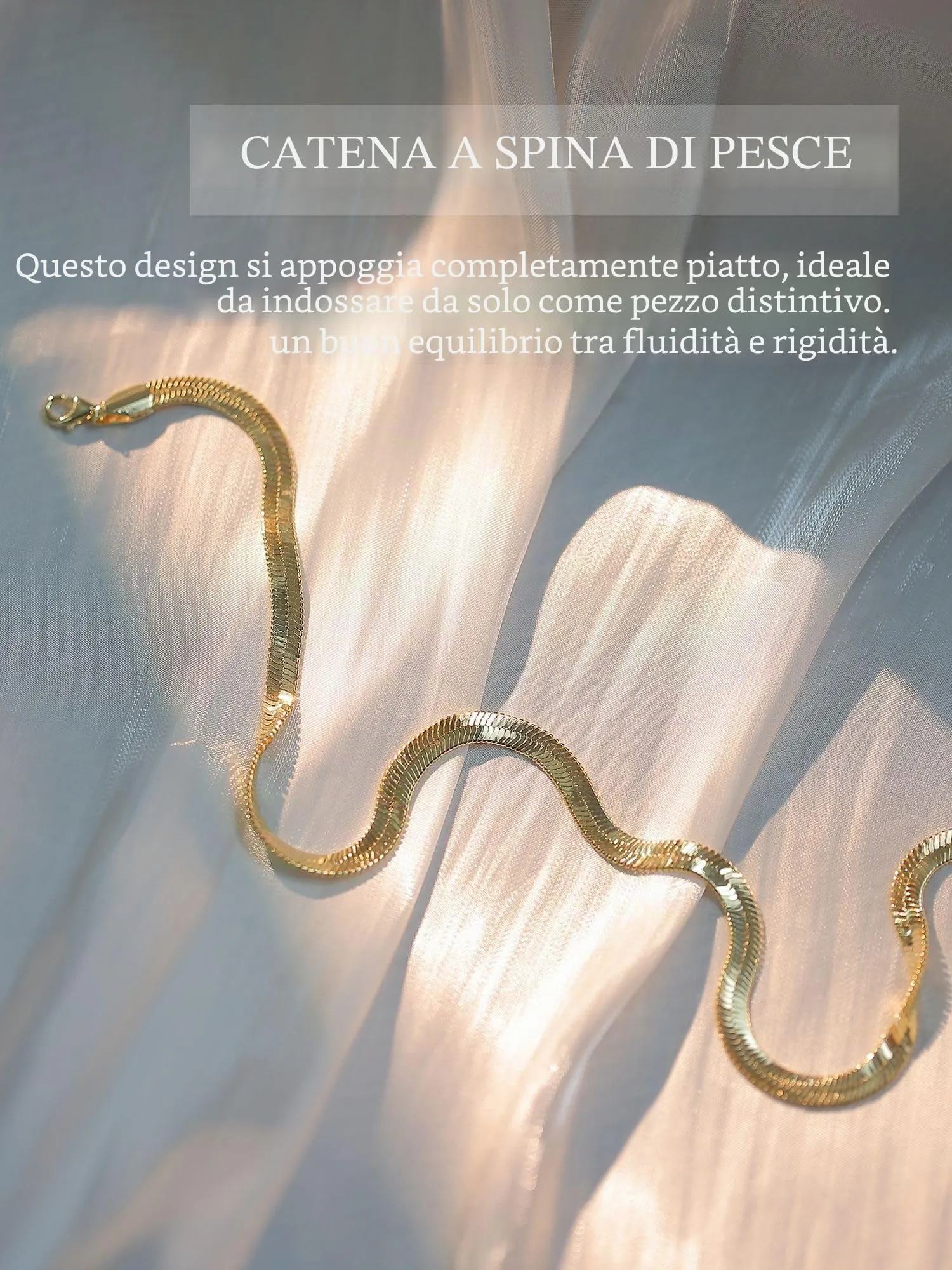 BodyBonita Collana a Spina di Pesce per Donna, 16K Placcata Oro, Argento Sterling 925, 5mm, 14 Pollici - immagine 2