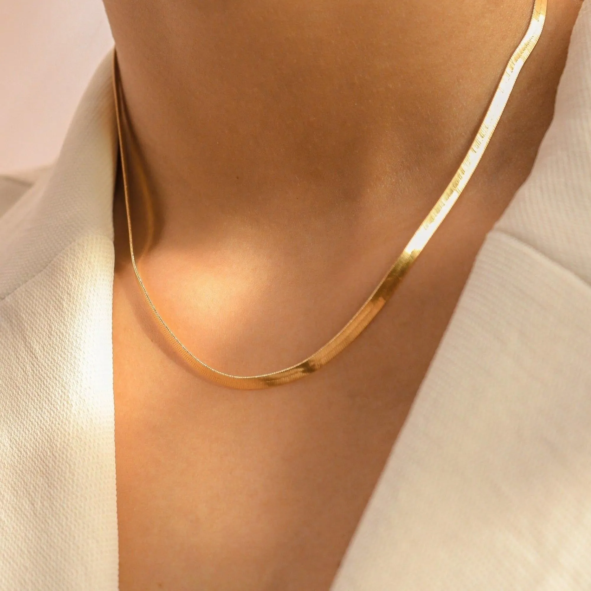 BodyBonita Collana a Spina di Pesce per Donna, 16K Placcata Oro, Argento Sterling 925, 5mm, 14 Pollici - immagine 3