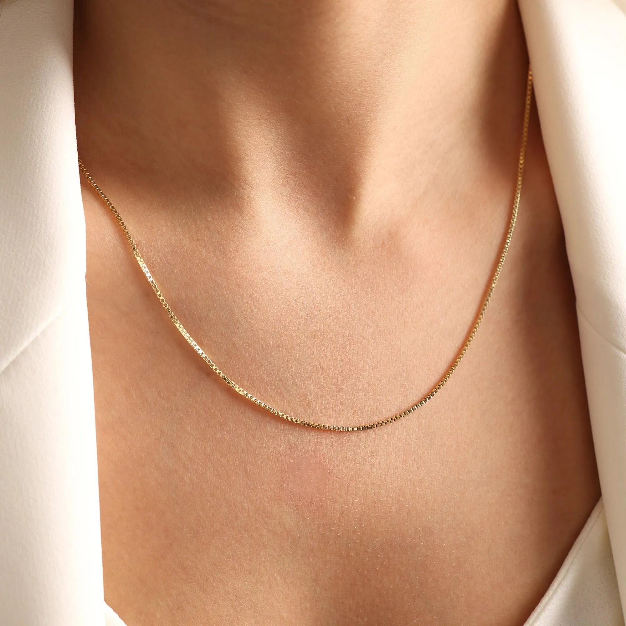 BodyBonita Collana Girocollo a Catena a Scatola in Argento Sterling 925 Placcata in Oro 16K, 14 Pollici - immagine 3