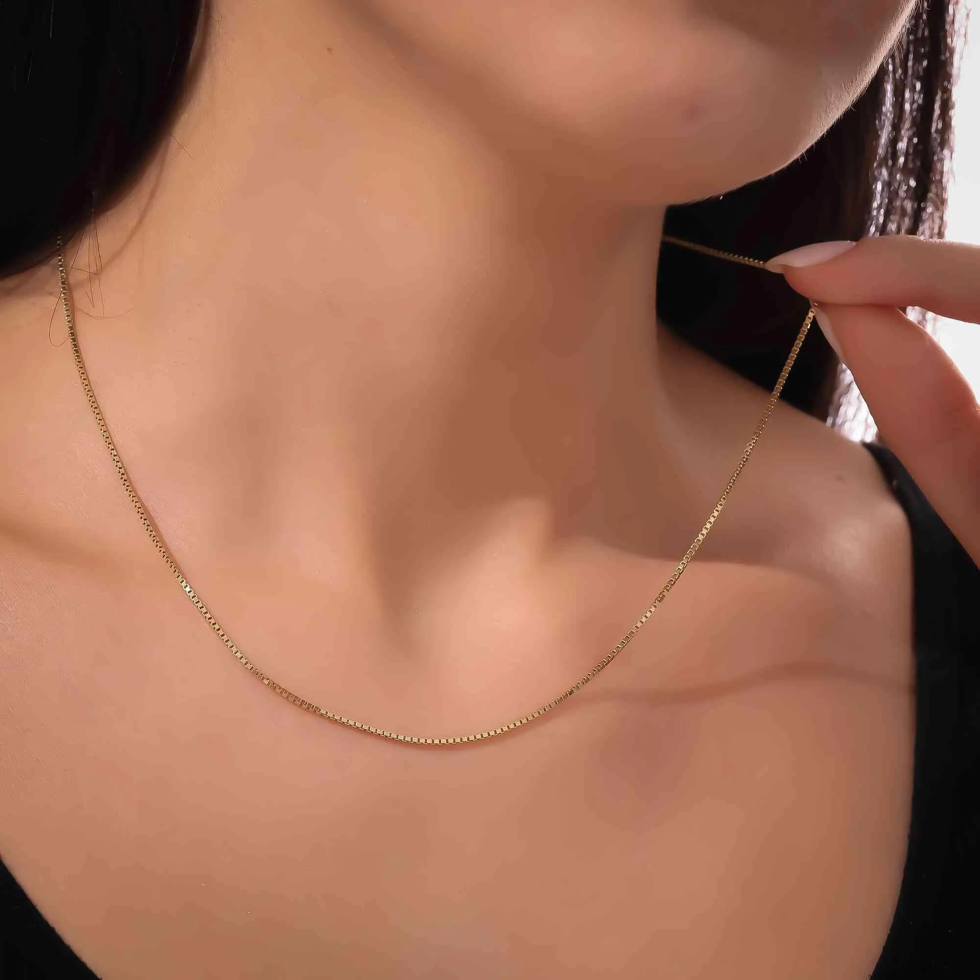 BodyBonita Collana Girocollo a Catena a Scatola in Argento Sterling 925 Placcata in Oro 16K, 14 Pollici - immagine 6