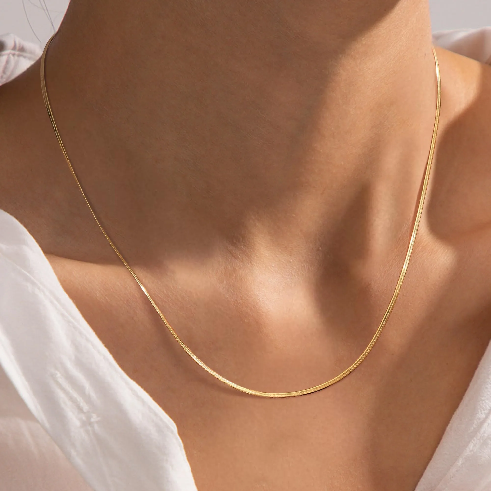 BodyBonita Collana a Spina di Pesce Donna, Argento Sterling 925 Placcato Oro 16K, 1.5mm, 18 Pollici - immagine 3