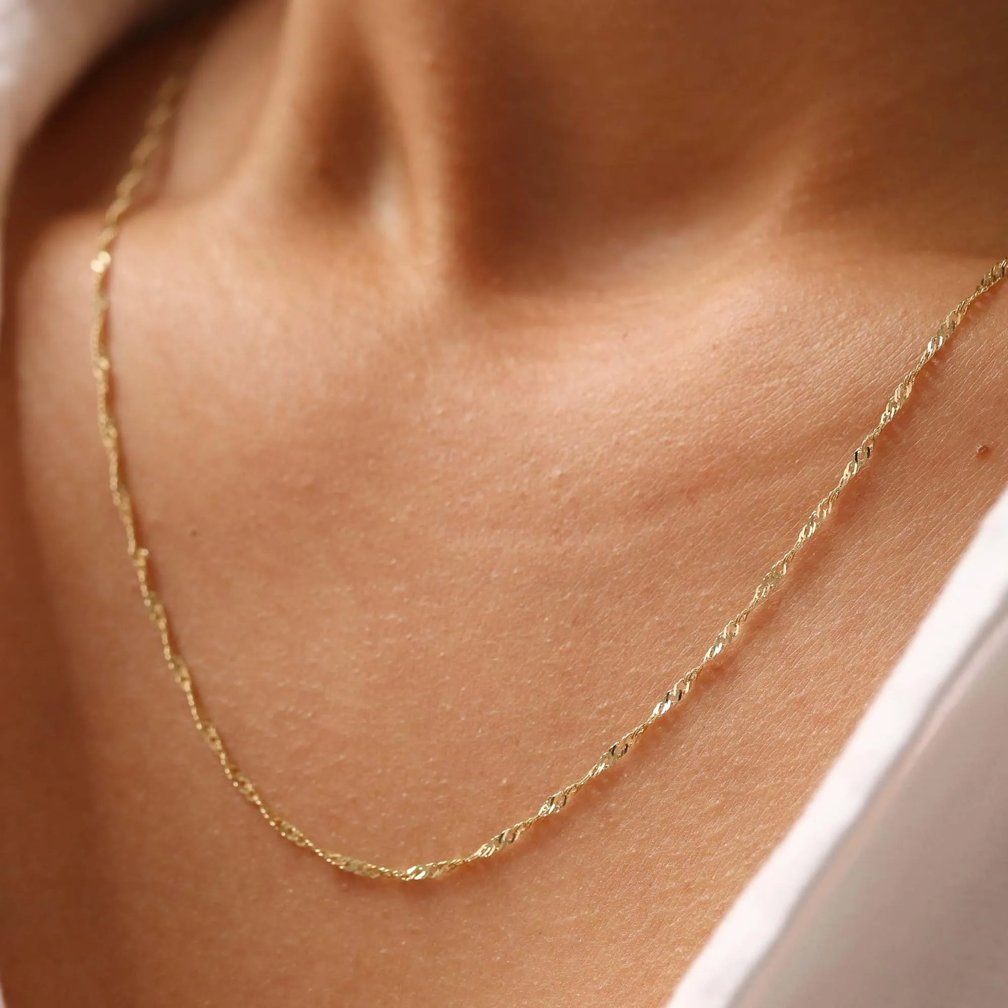 BodyBonita Collana Girocollo Catena di Singapore in Argento Sterling 925 Placcata in Oro 16K, 16 Pollici - immagine 3
