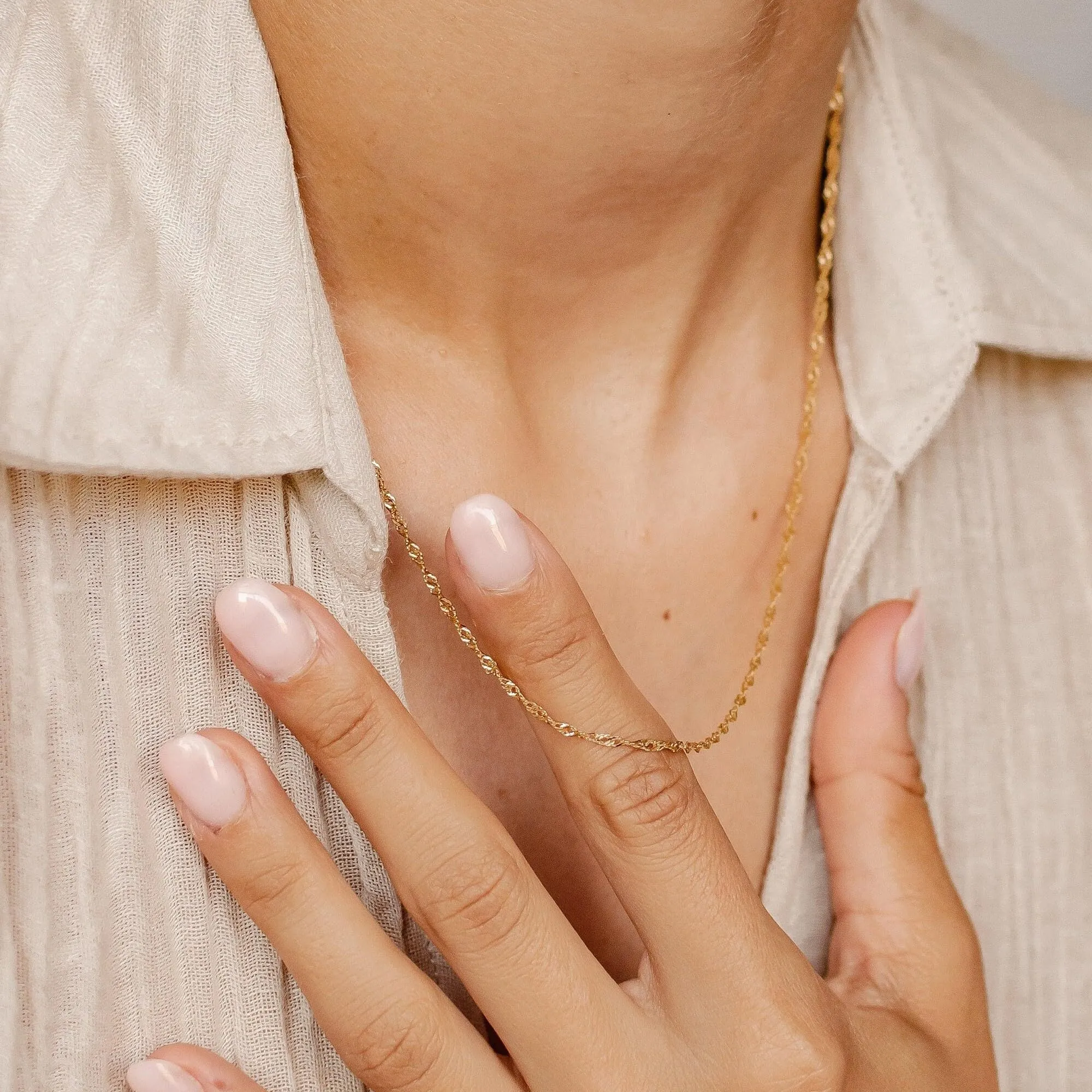 BodyBonita Collana Girocollo Catena di Singapore in Argento Sterling 925 Placcata in Oro 16K, 16 Pollici - immagine 6