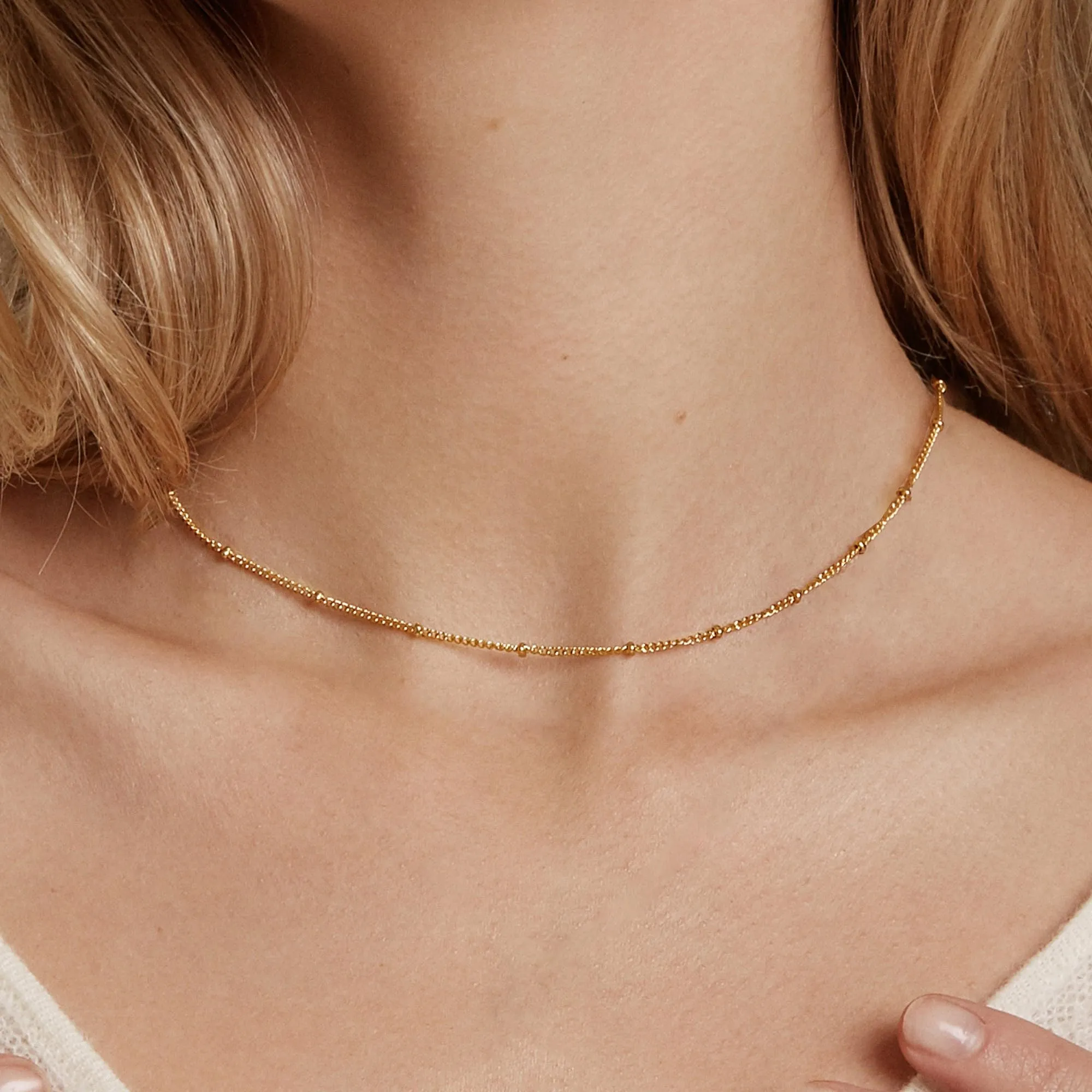 BodyBonita Collana Girocollo Catena Satellitare in Argento Sterling 925 Placcata in Oro 16K, 16 Pollici - immagine 5