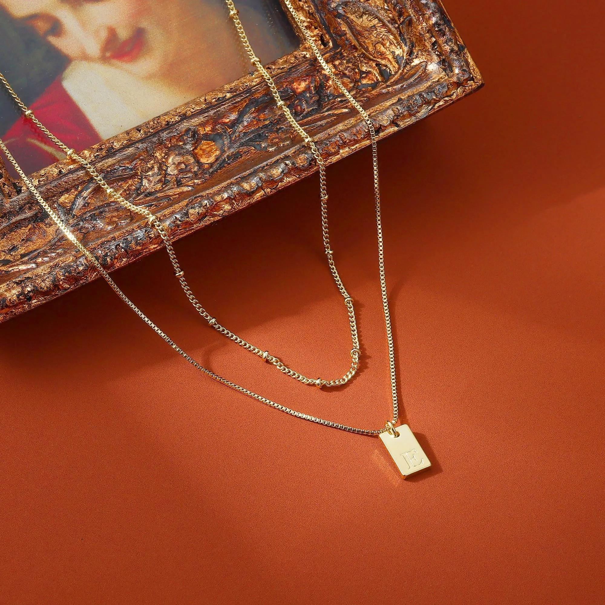 BodyBonita Collana con Iniziale E in Oro 16K Placcato, Set a Strati per Donna - immagine 5
