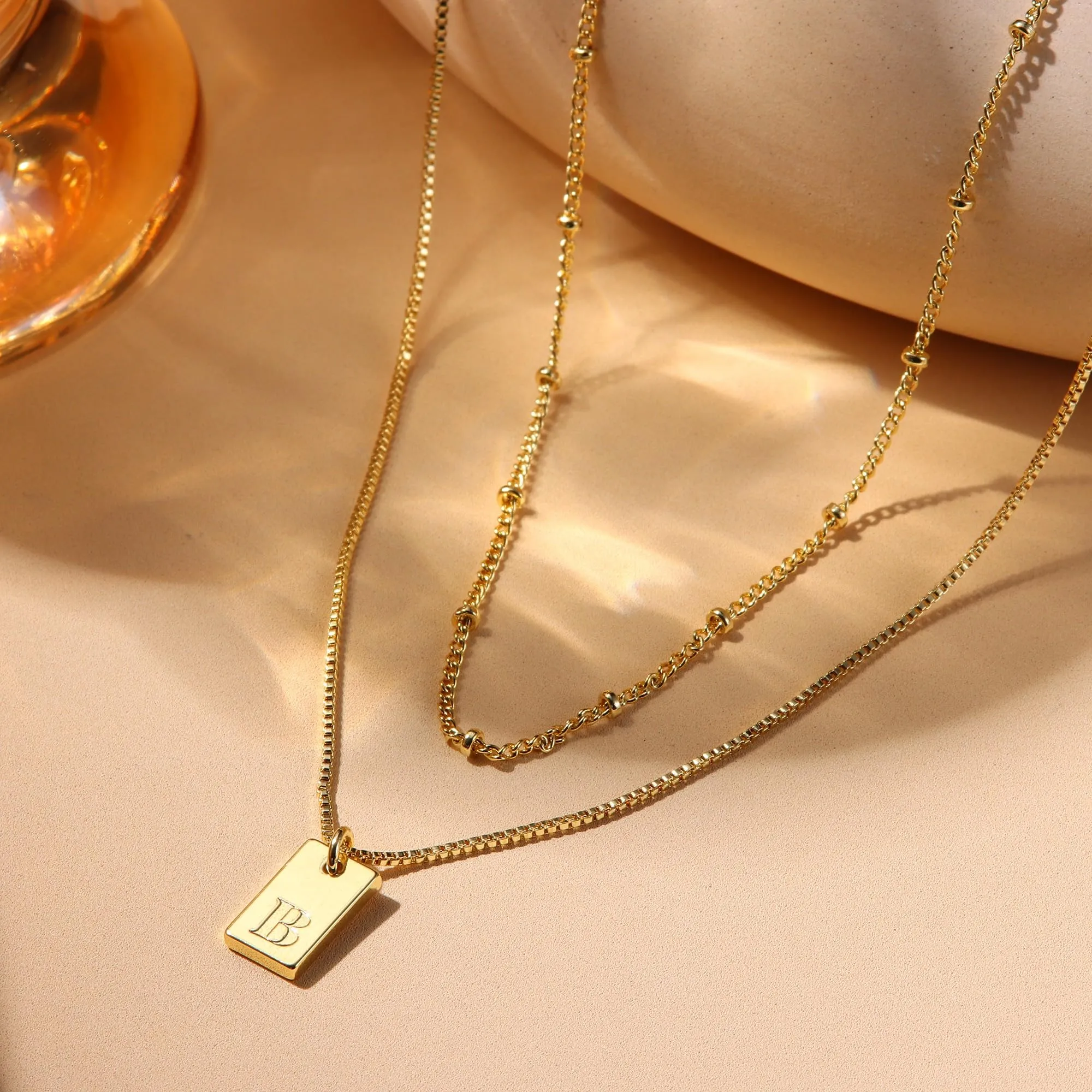 BodyBonita Collana con Iniziale B a Strati Placcata in Oro 16K per Donna - immagine 4