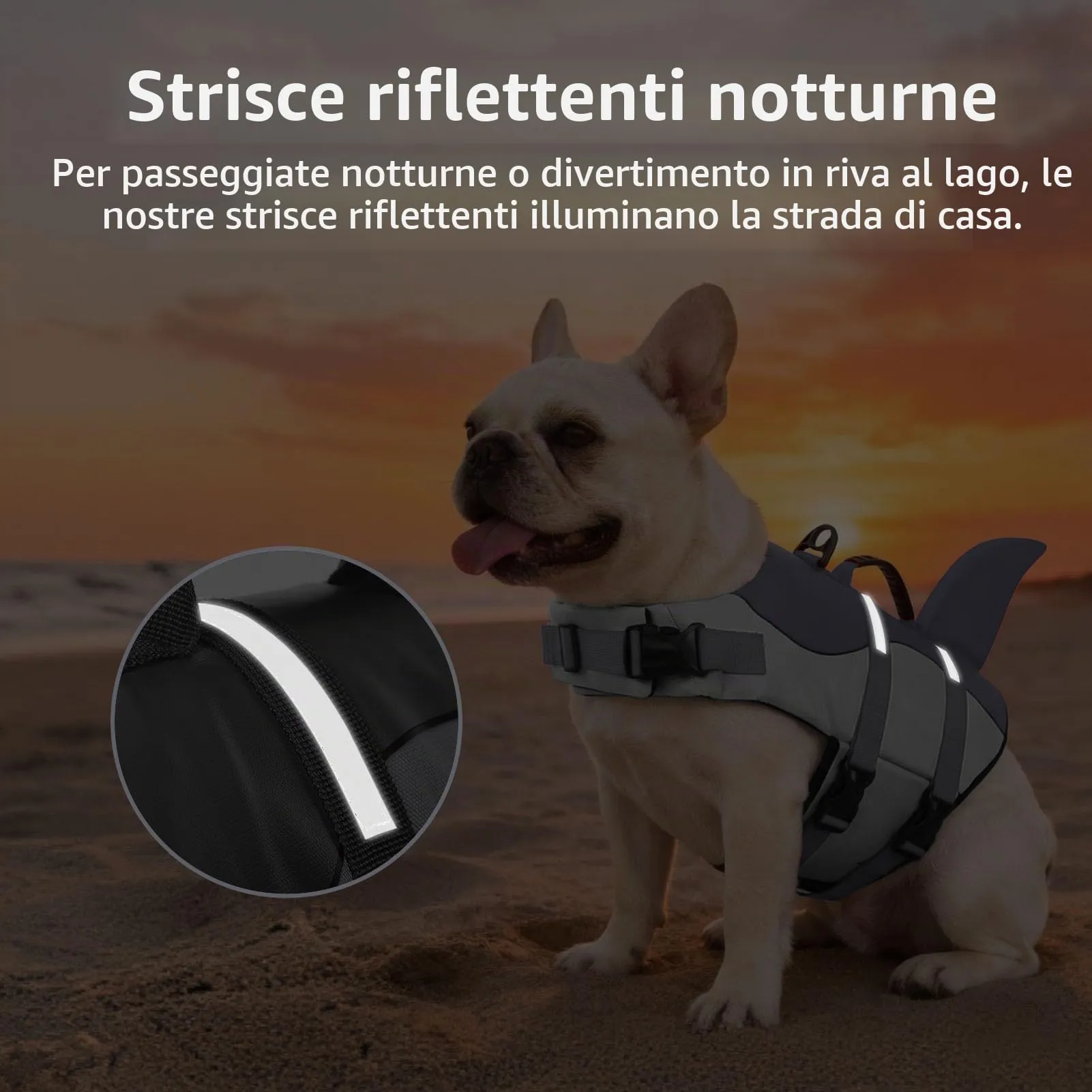 CITÉTOILE Salvagente per Cane Ripstop Regolabile con Pinna di Squalo, Grigio, L - immagine 4
