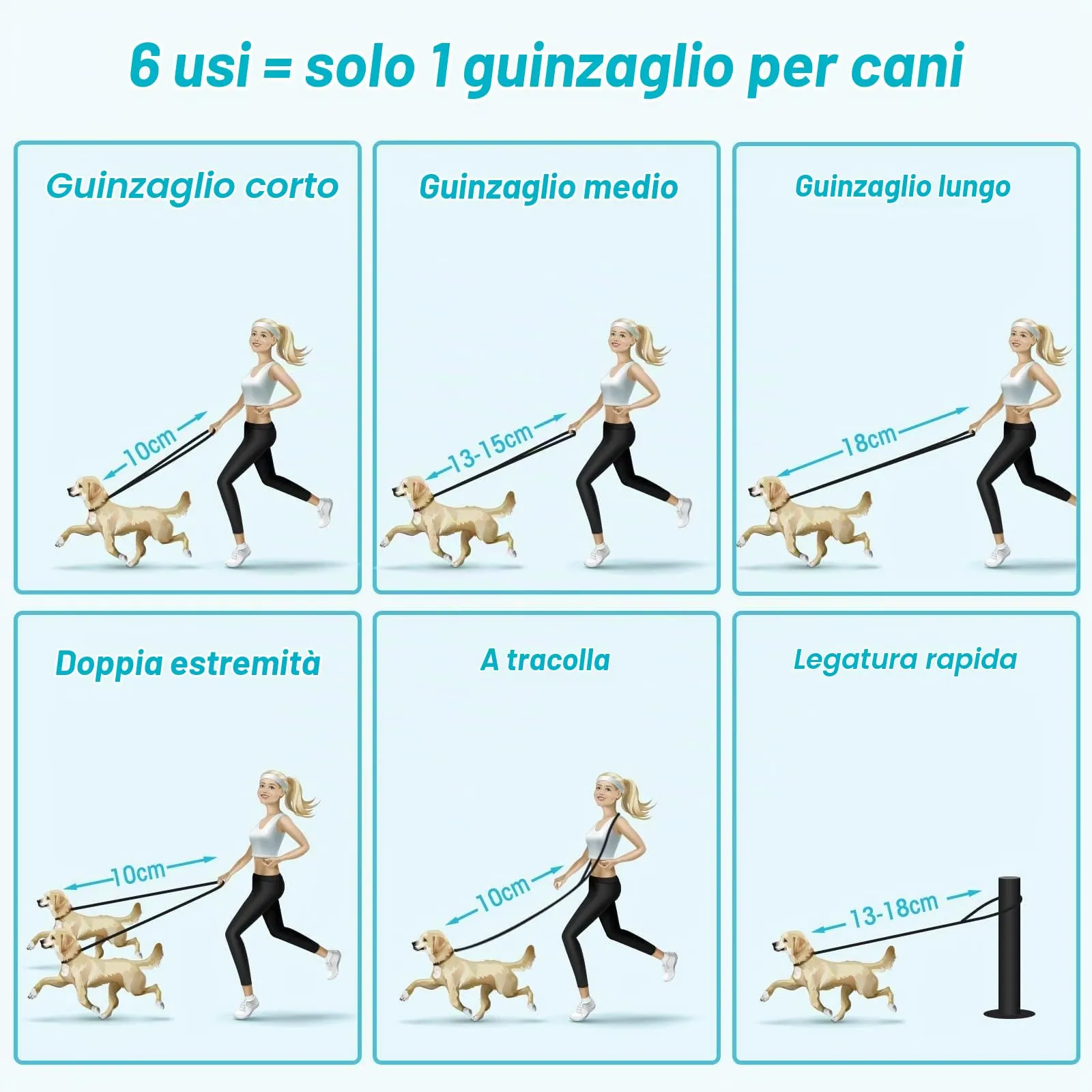 oneisall Guinzaglio Doppi per Cani, 2.5 Metri, Regolabile in Nylon per Taglia Piccola Media e Grande - immagine 3