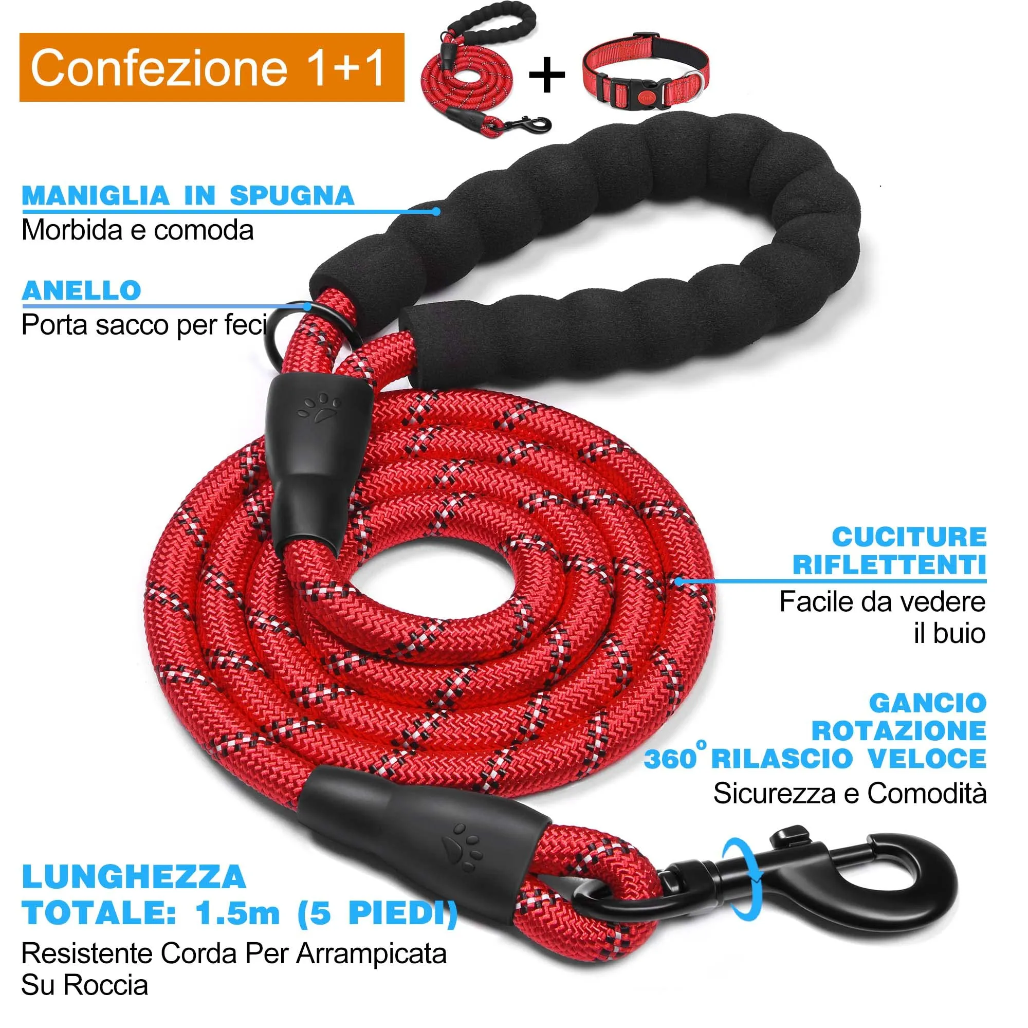 haapaw Collare Riflettente in Nylon e Neoprene per Cani Piccoli Medi Grandi, Rosso, S 31.7-39cm - immagine 4
