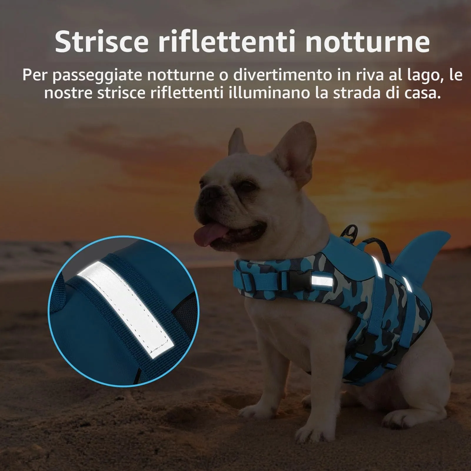 CITÉTOILE Salvagente per Cane Ripstop Regolabile Squalo, Blu mimetico, L - immagine 4