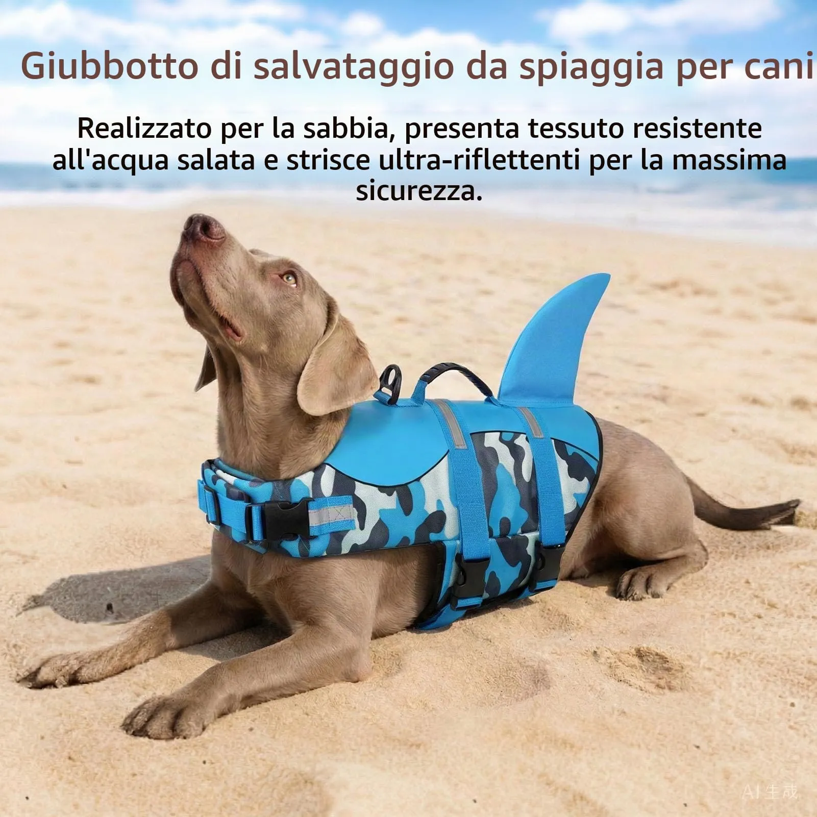 CITÉTOILE Salvagente per Cane Ripstop Regolabile Squalo, Blu mimetico, L - immagine 5