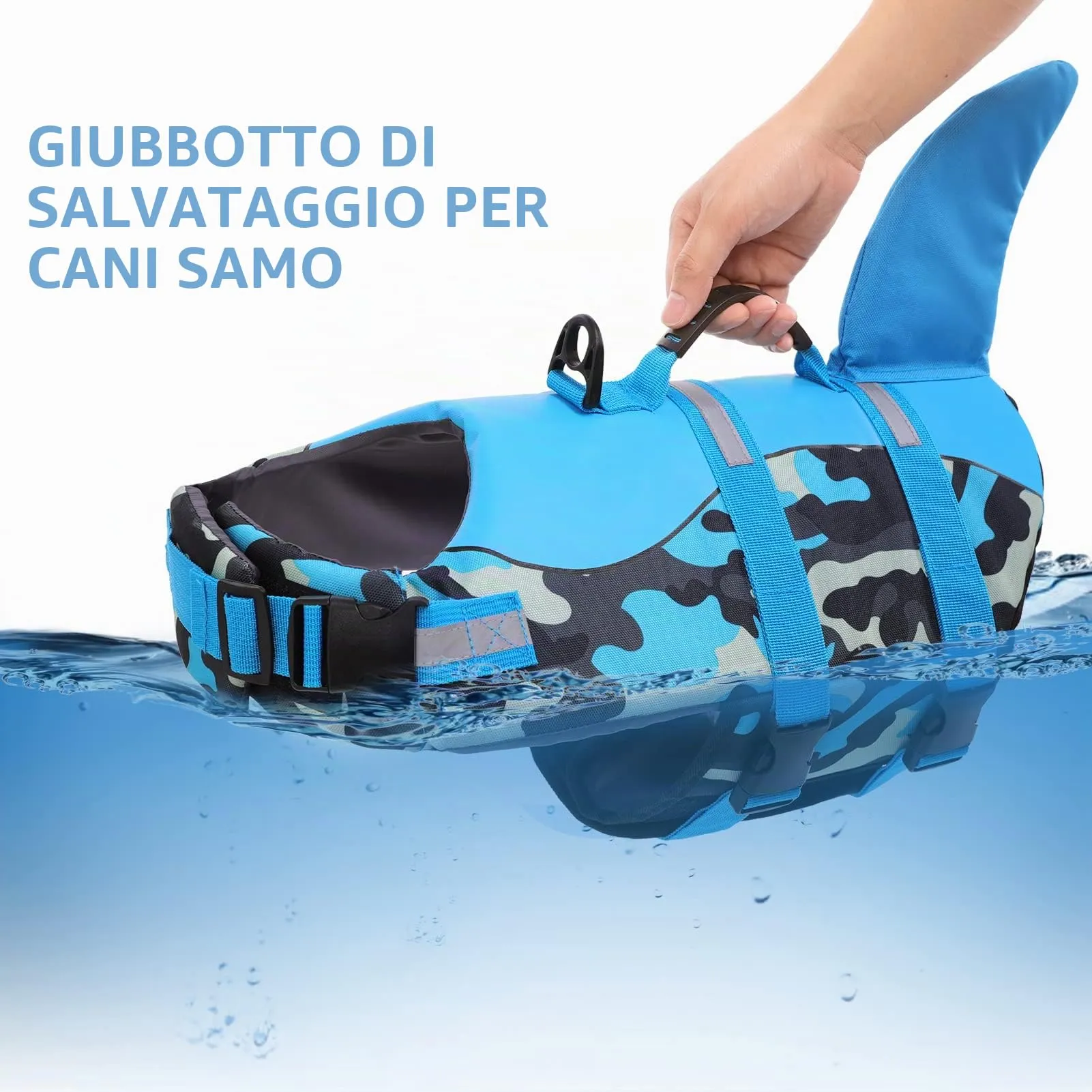 CITÉTOILE Salvagente per Cane Ripstop Regolabile Squalo, Blu mimetico, L - immagine 8