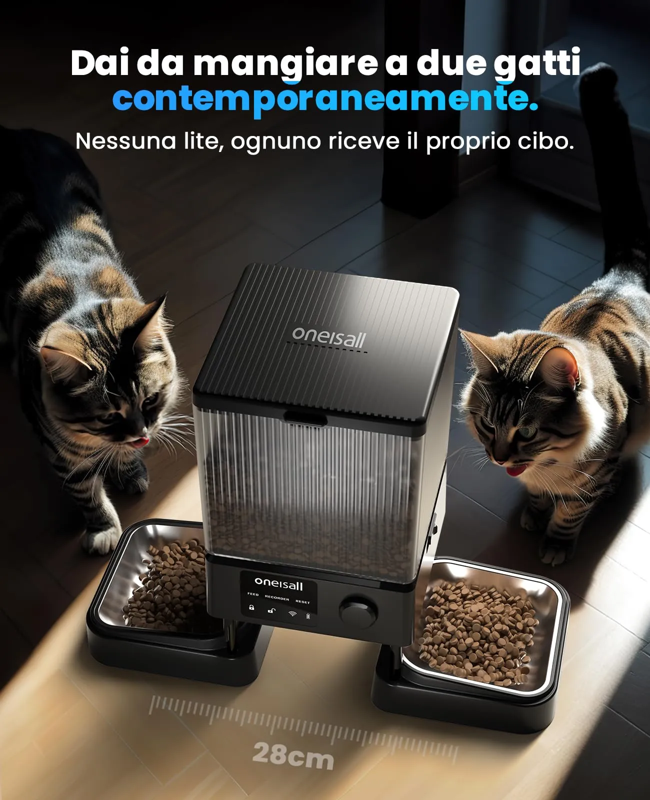 oneisall Distributore Automatico di Cibo per Gatti e Cani 5L, 2 Ciotole, WiFi 5G/2.4G, Controllo App PFD002 Pro - immagine 4