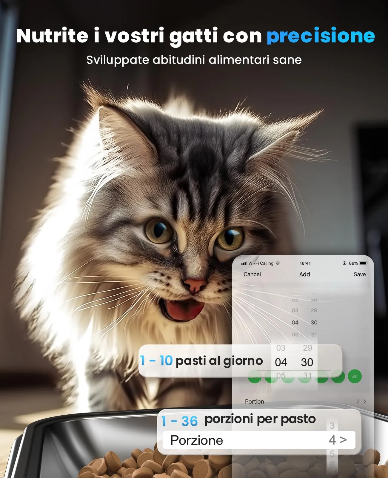oneisall Distributore Automatico di Cibo per Gatti e Cani 5L, 2 Ciotole, WiFi 5G/2.4G, Controllo App PFD002 Pro - immagine 6