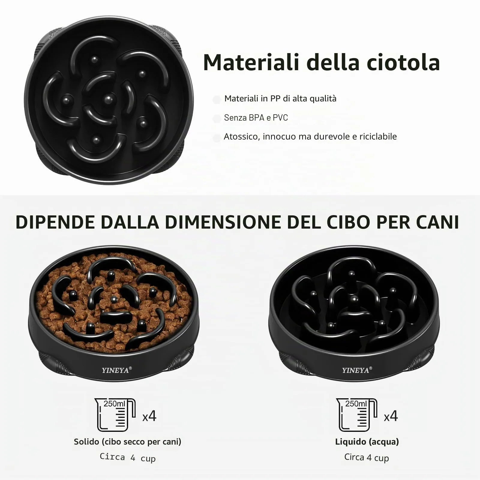 YINEYA Ciotola Anti-Ingozzamento per Cani Grande, Nero - immagine 6