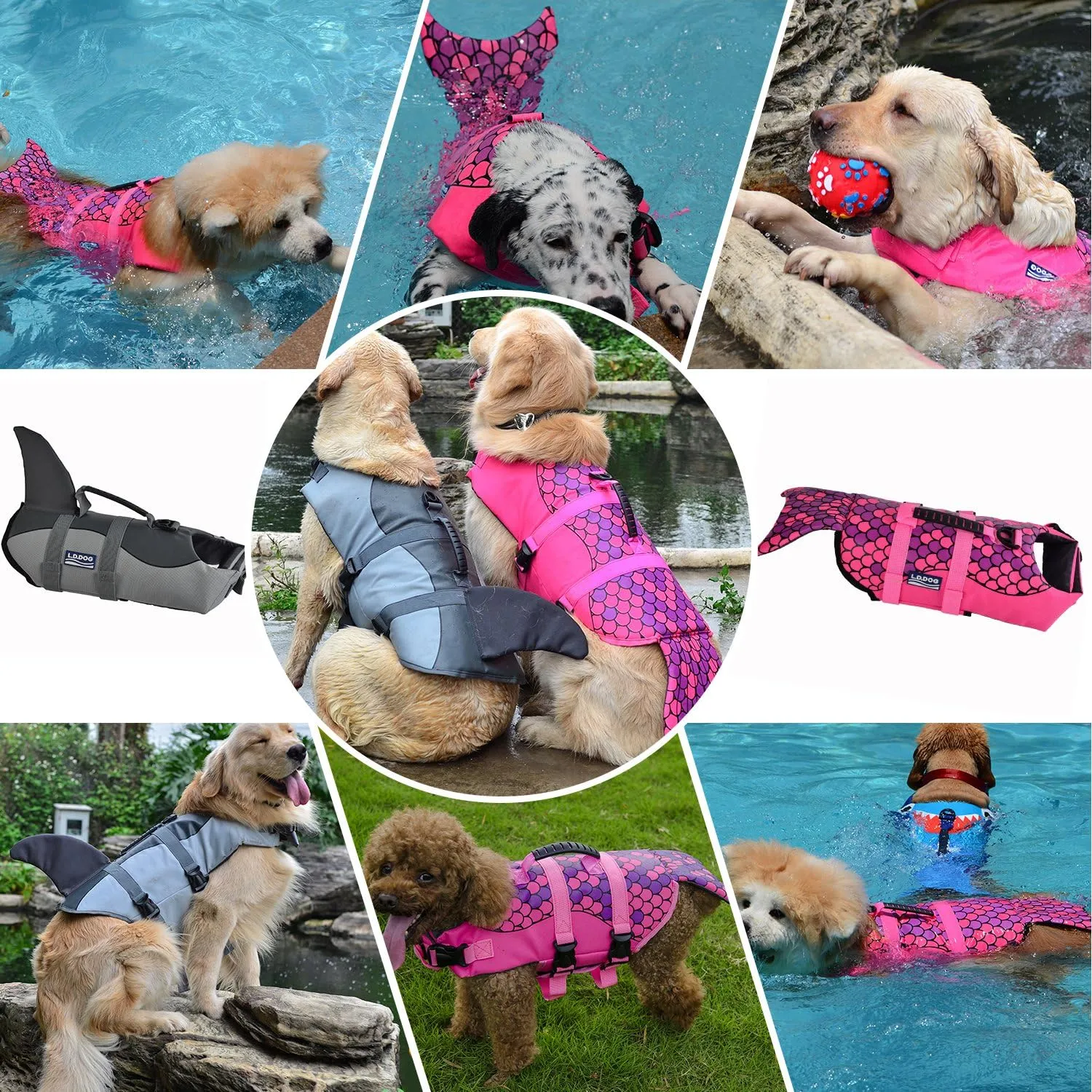 CITÉTOILE Giubbotto di Salvataggio per Cani a forma di sirena con Manico, Rosa, XXL - immagine 7