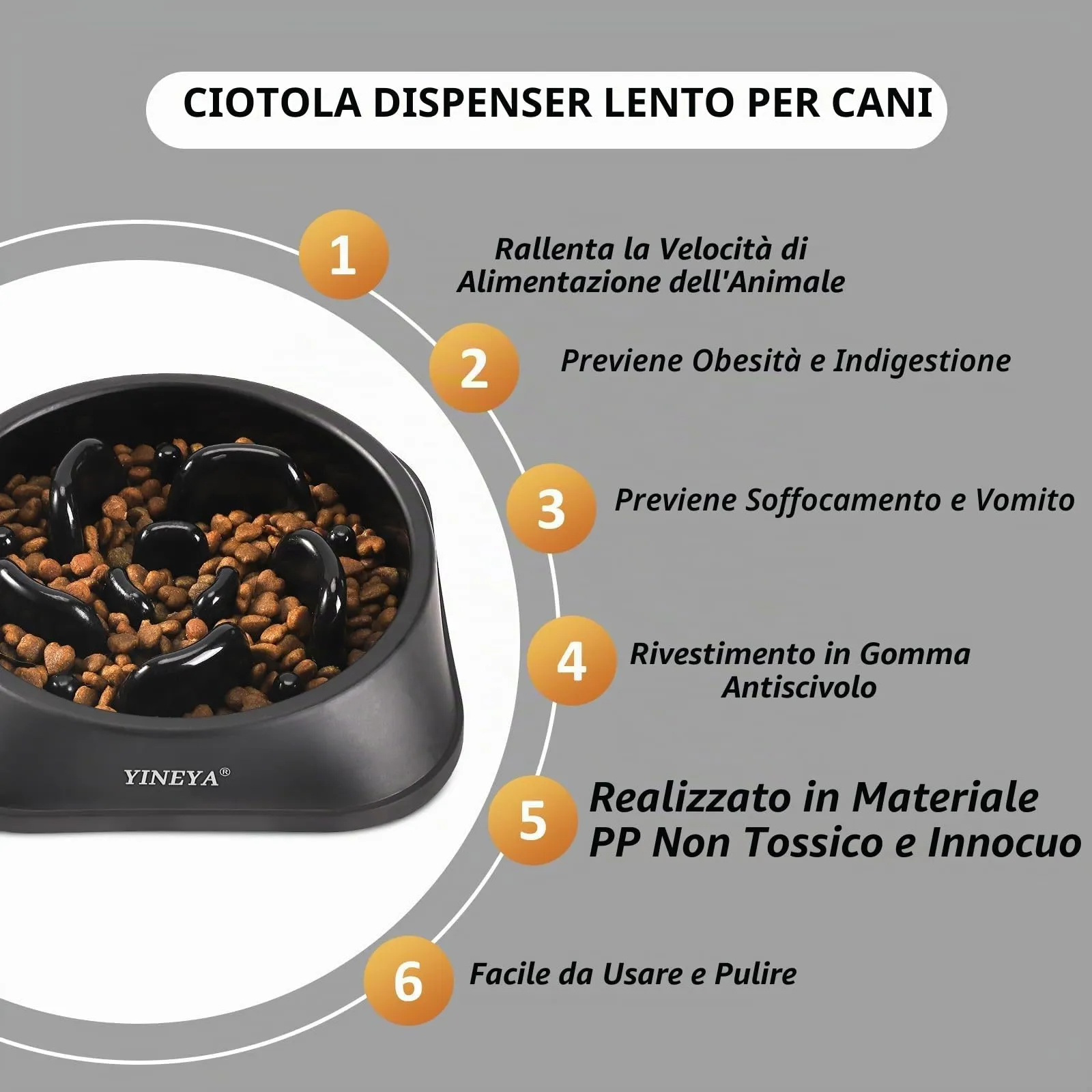 YINEYA Ciotola Anti-Ingozzamento per Cani, Nero, Medio - immagine 2
