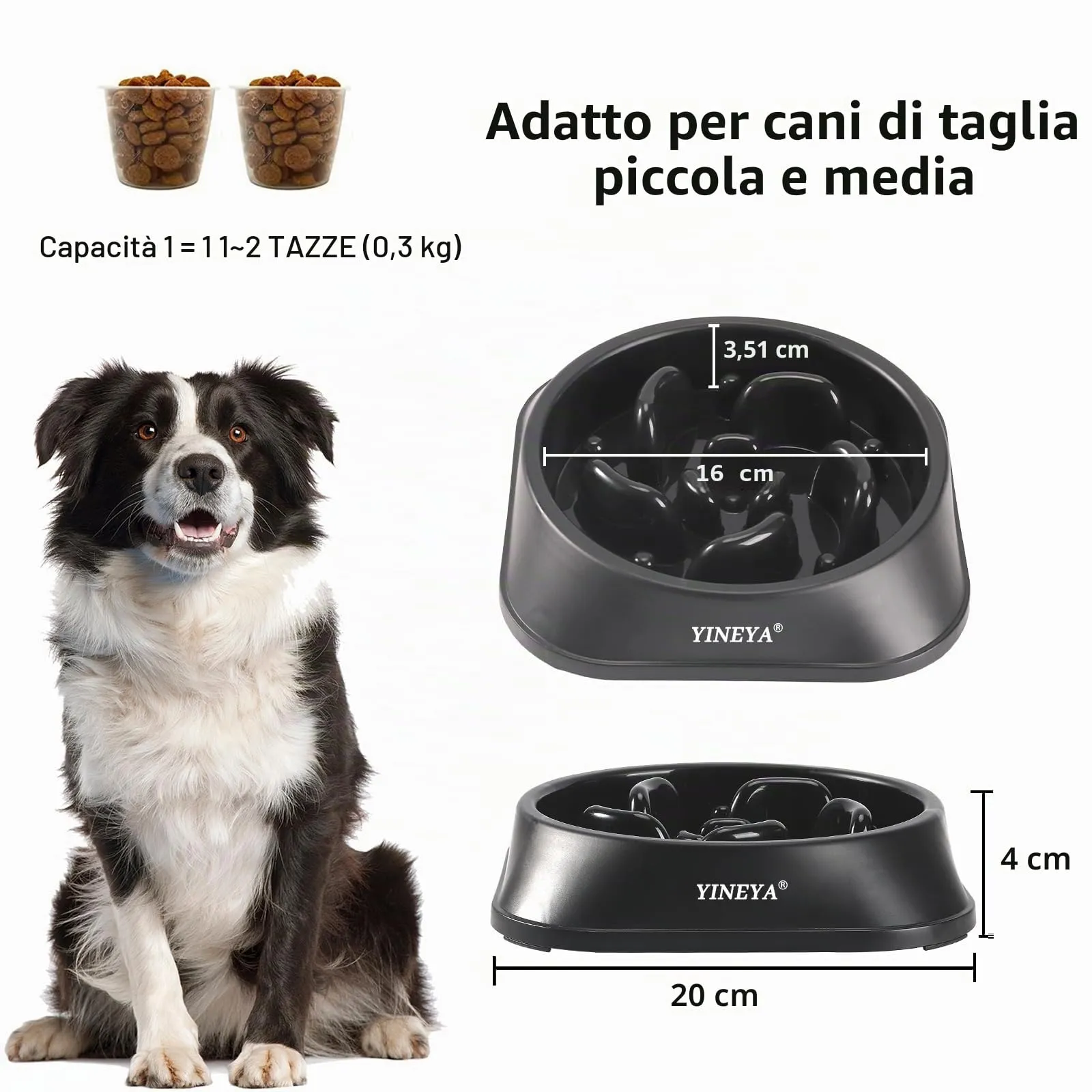 YINEYA Ciotola Anti-Ingozzamento per Cani, Nero, Medio - immagine 5