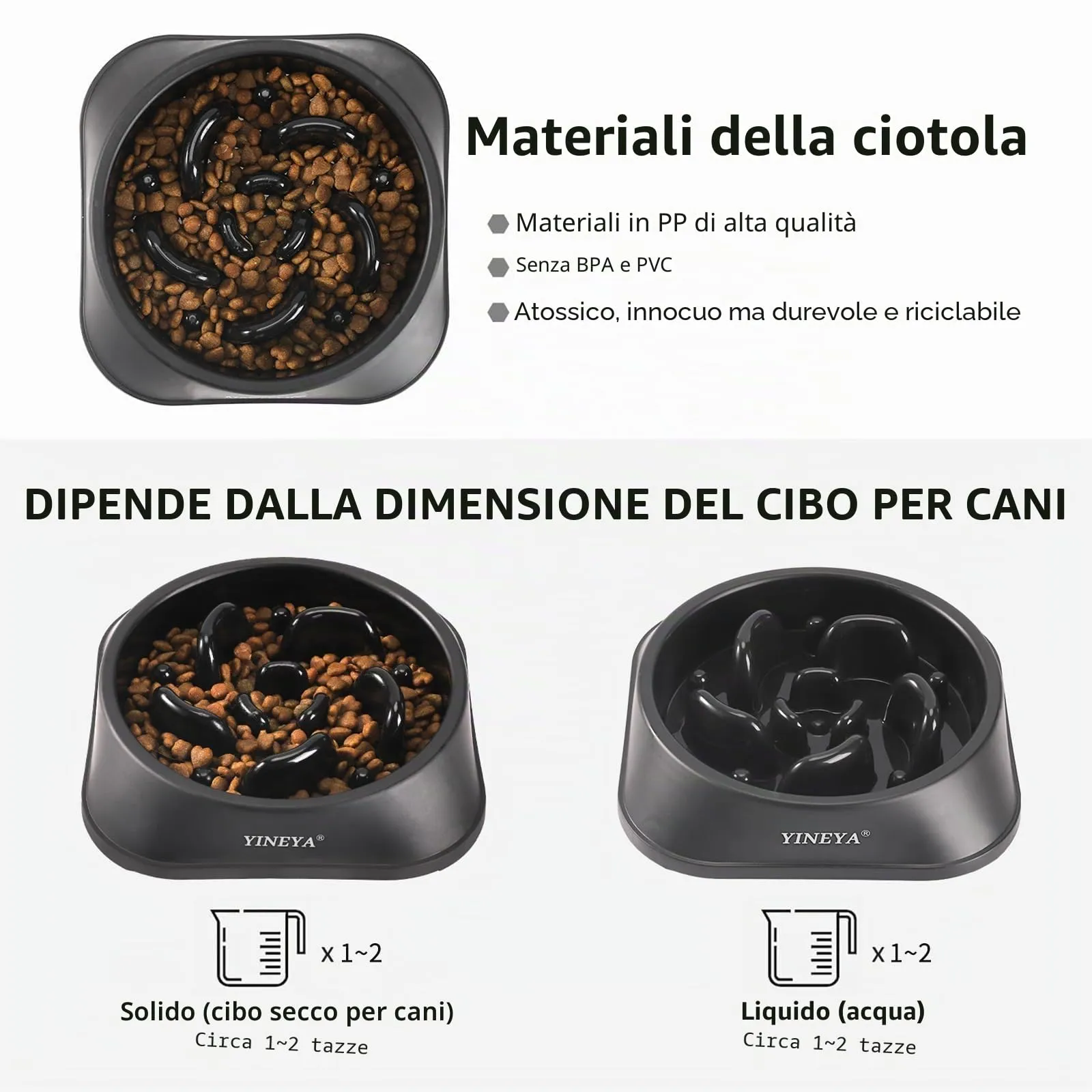 YINEYA Ciotola Anti-Ingozzamento per Cani, Nero, Medio - immagine 6