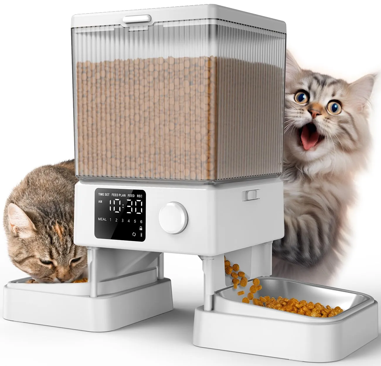 oneisall Distributore automatico di cibo per gatti 5L con 2 ciotole, Bianco - immagine 1