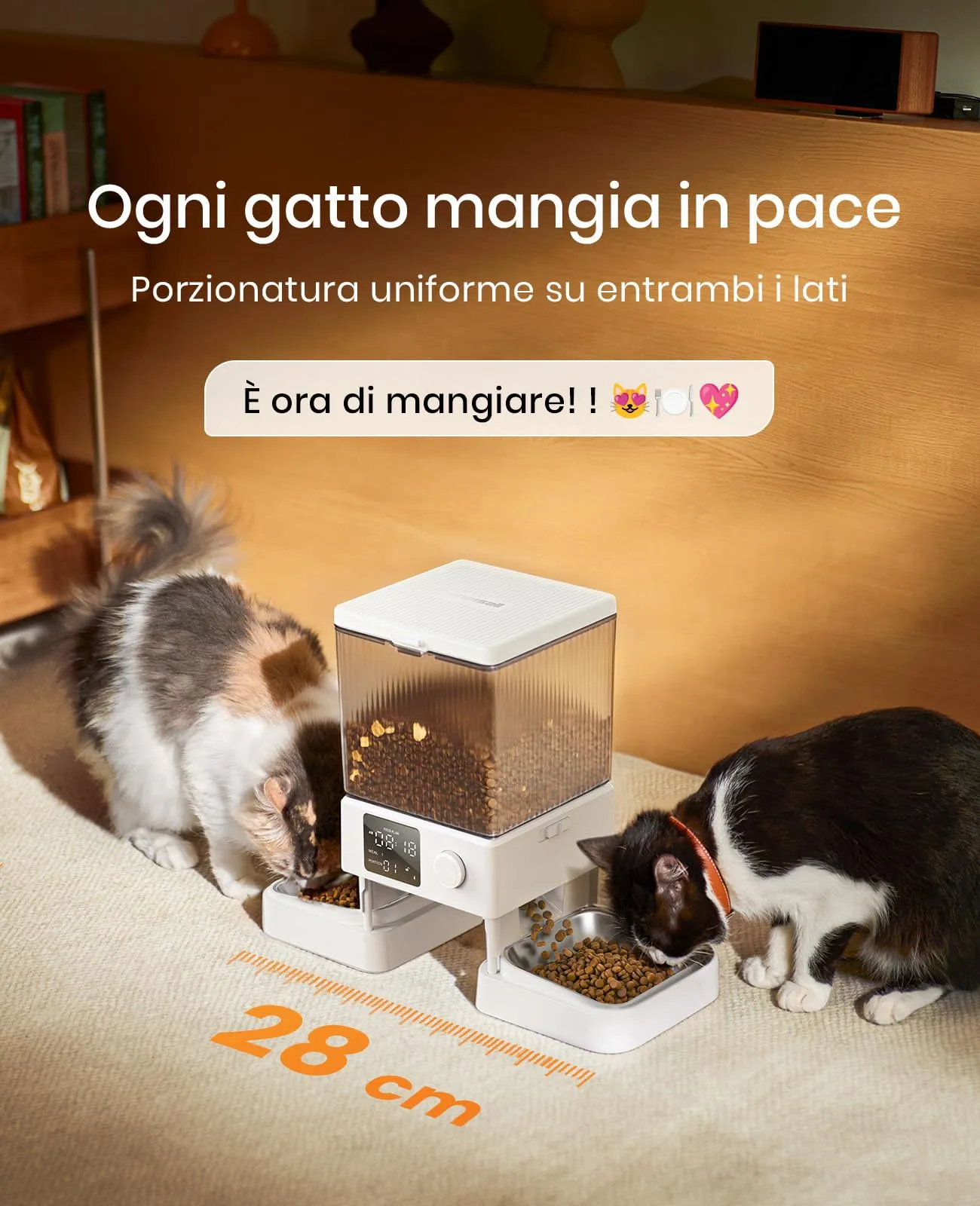 oneisall Distributore automatico di cibo per gatti 5L con 2 ciotole, Bianco - immagine 2
