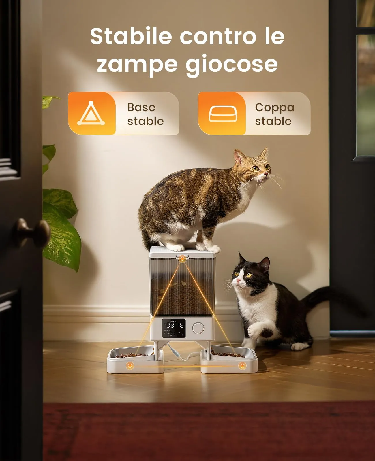oneisall Distributore automatico di cibo per gatti 5L con 2 ciotole, Bianco - immagine 5